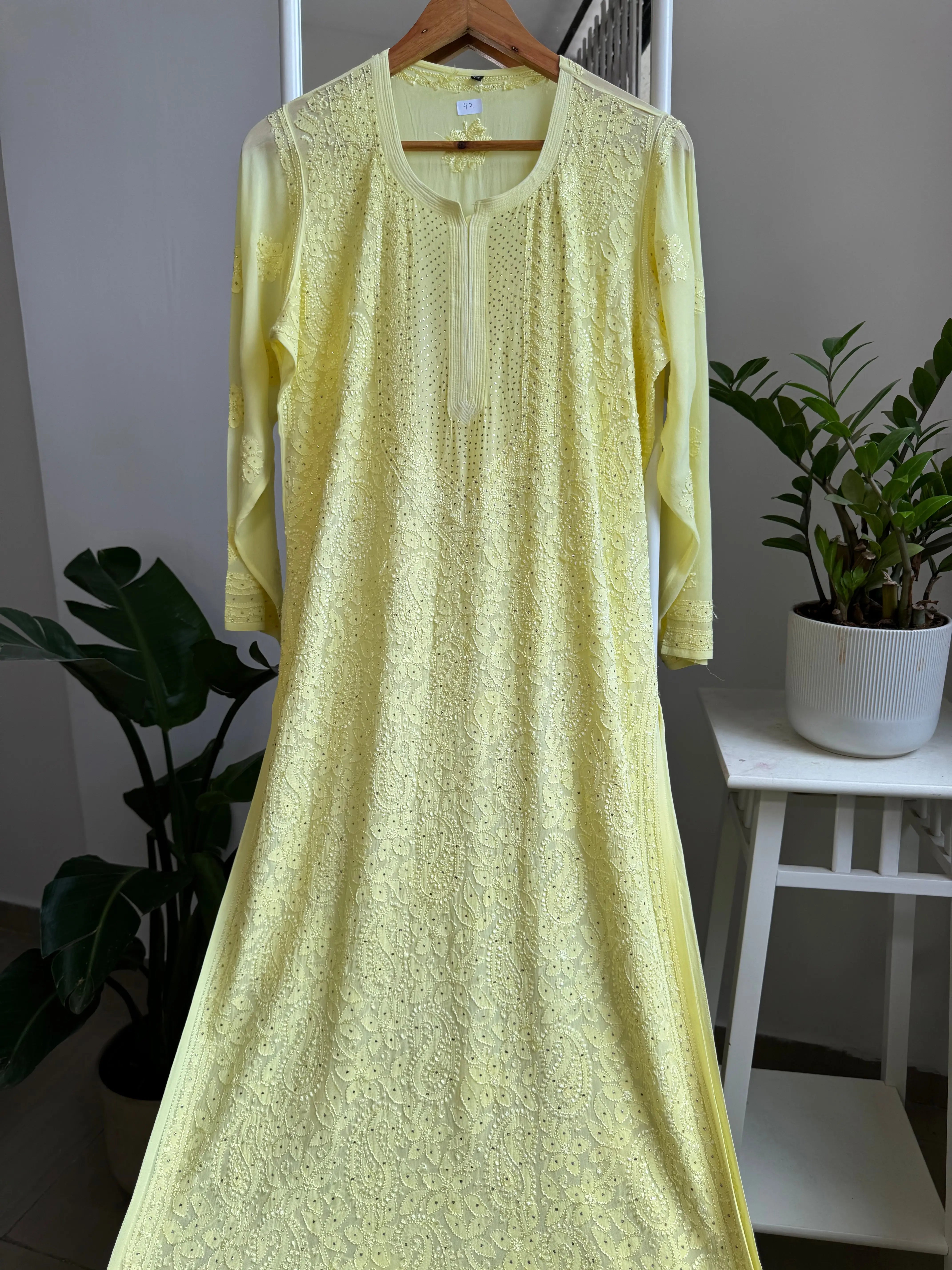 Viscose Kurti with Mukaish Work - Lemon Yellow ARIAA CHIKANKARI 