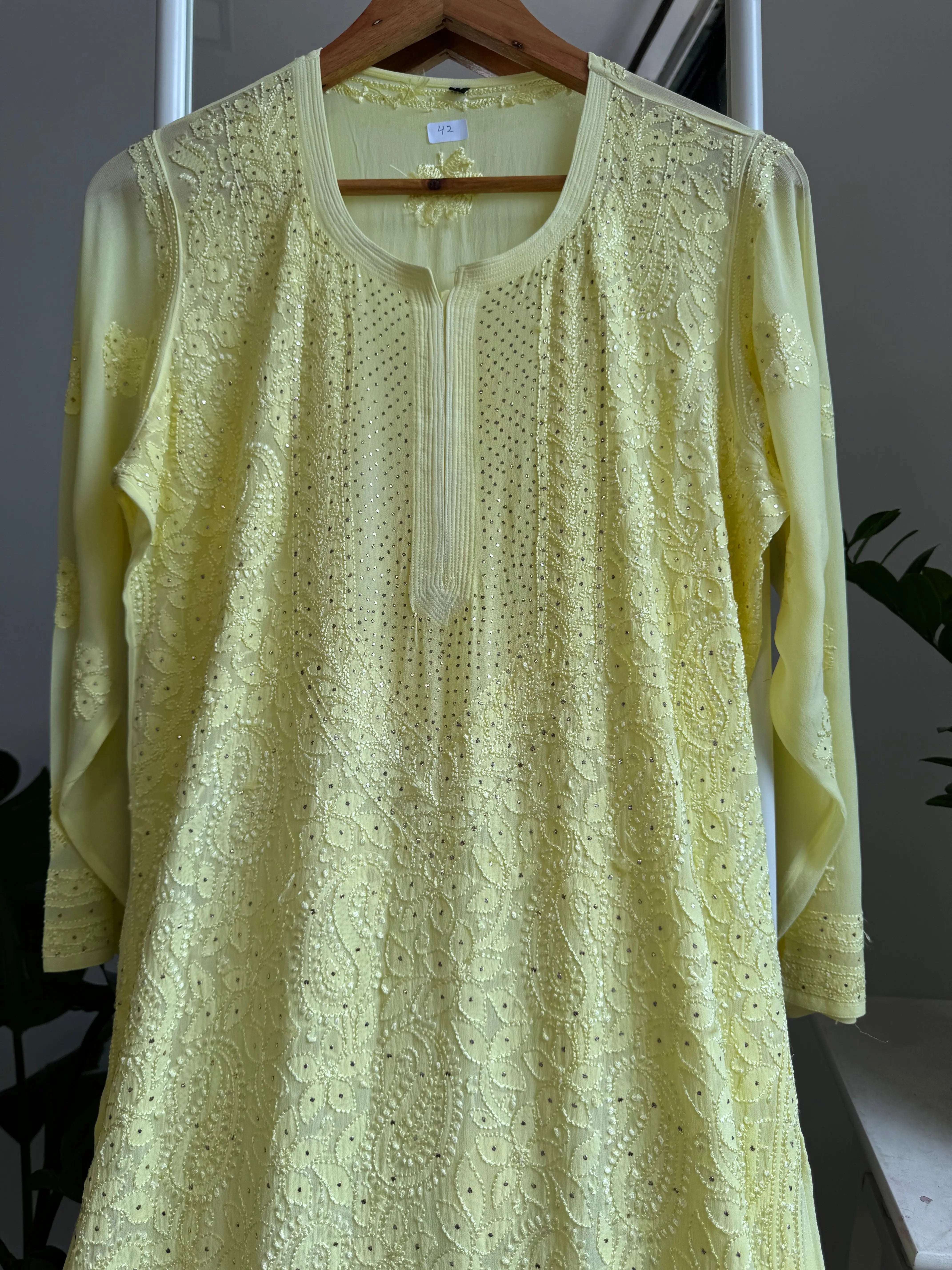 Viscose Kurti with Mukaish Work - Lemon Yellow ARIAA CHIKANKARI 