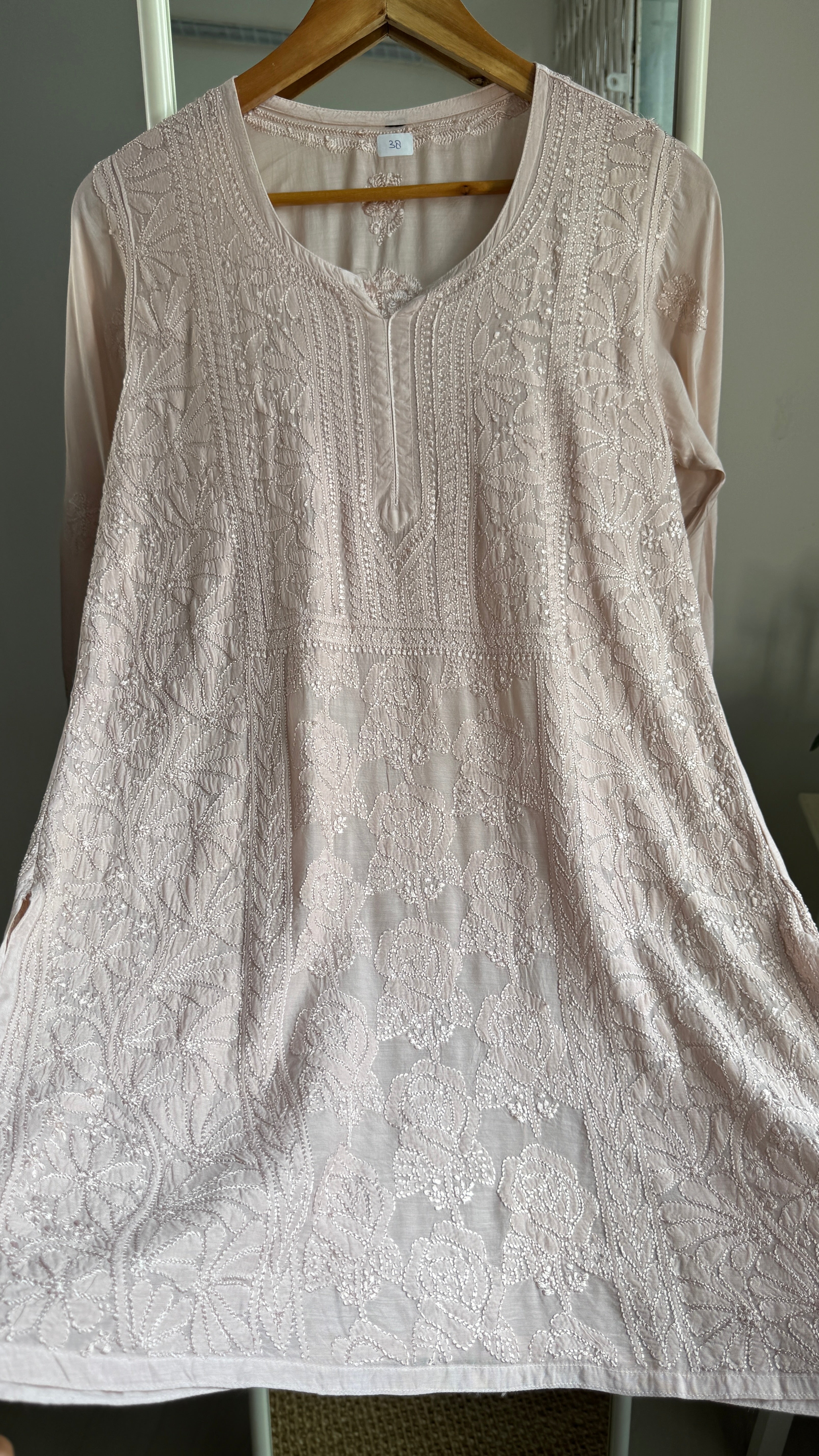 Chikankari Muslin short Top in Pale Pink - HOOR Collection