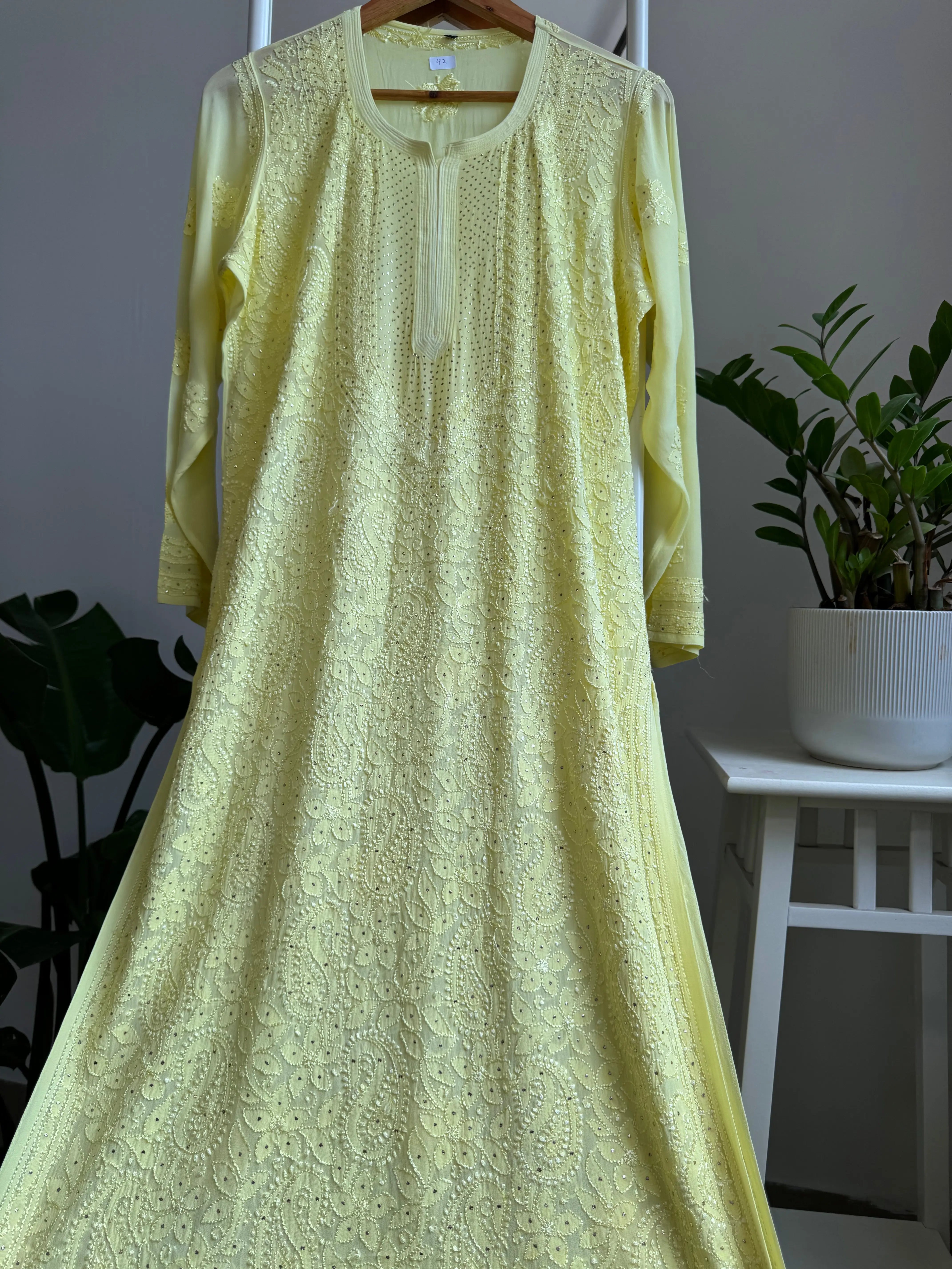 Viscose Kurti with Mukaish Work - Lemon Yellow ARIAA CHIKANKARI 