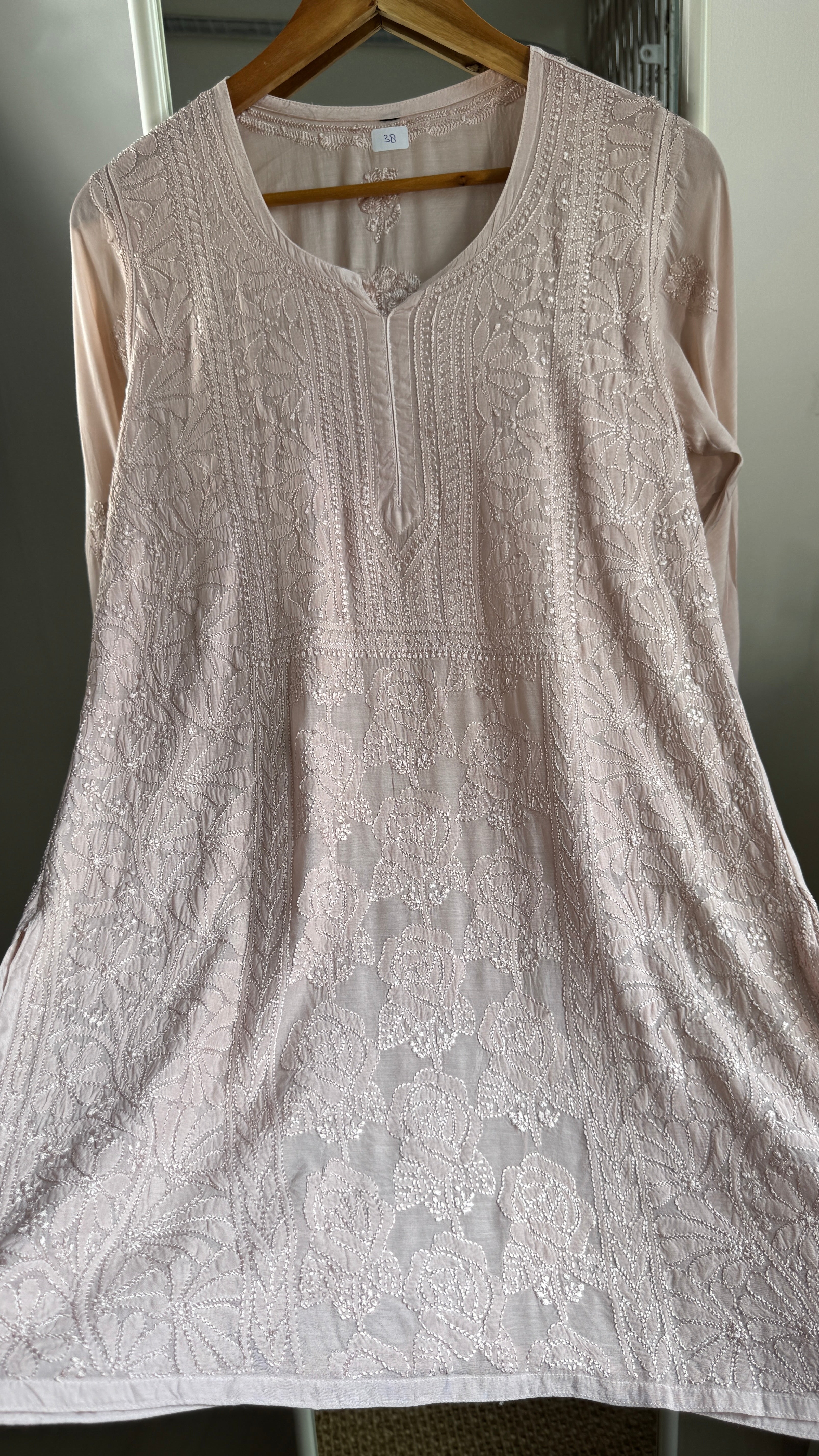 Chikankari Muslin short Top in Pale Pink - HOOR Collection