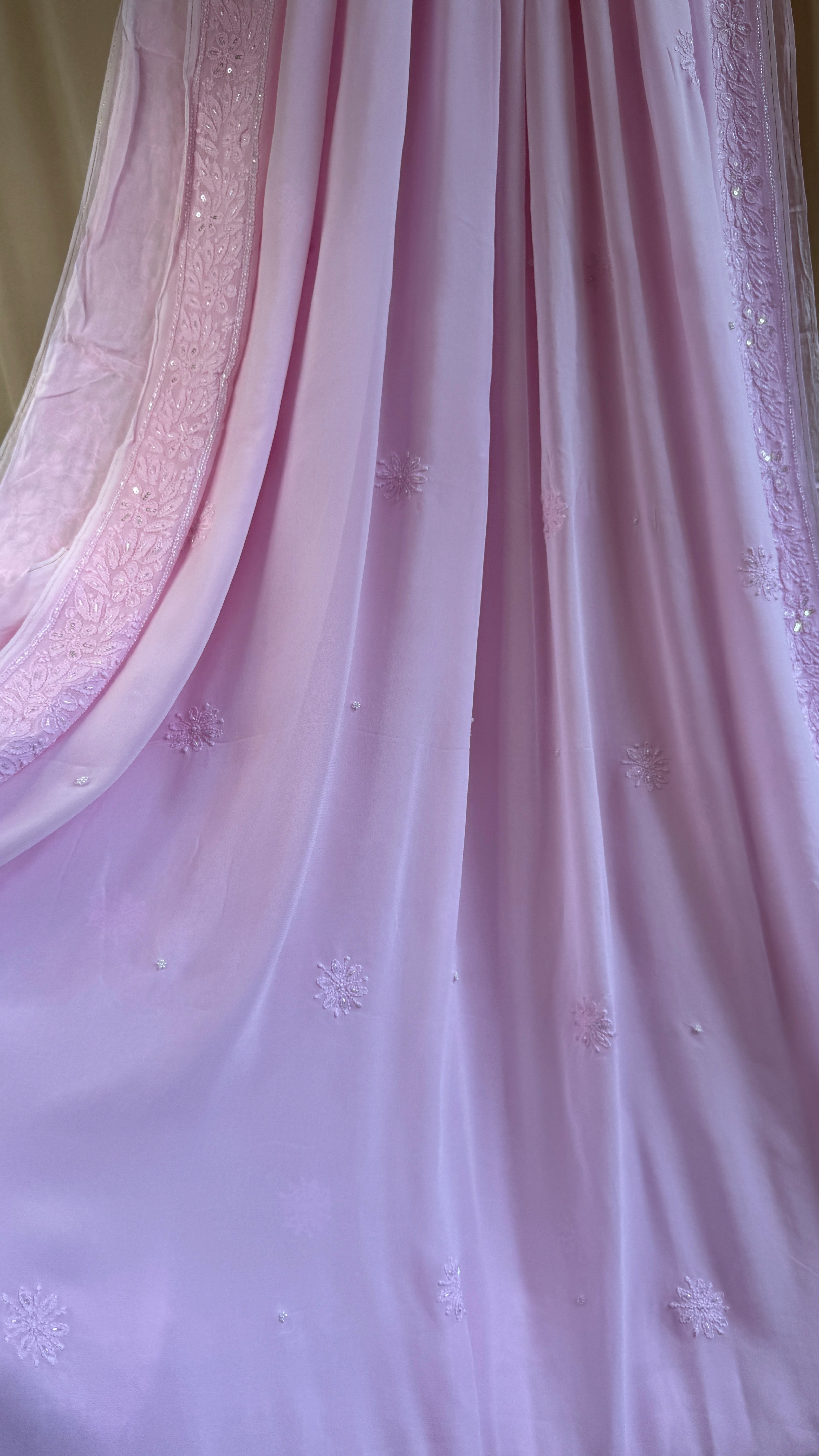 Viscose Chikankari saree with Pearl embellishments - Pink
