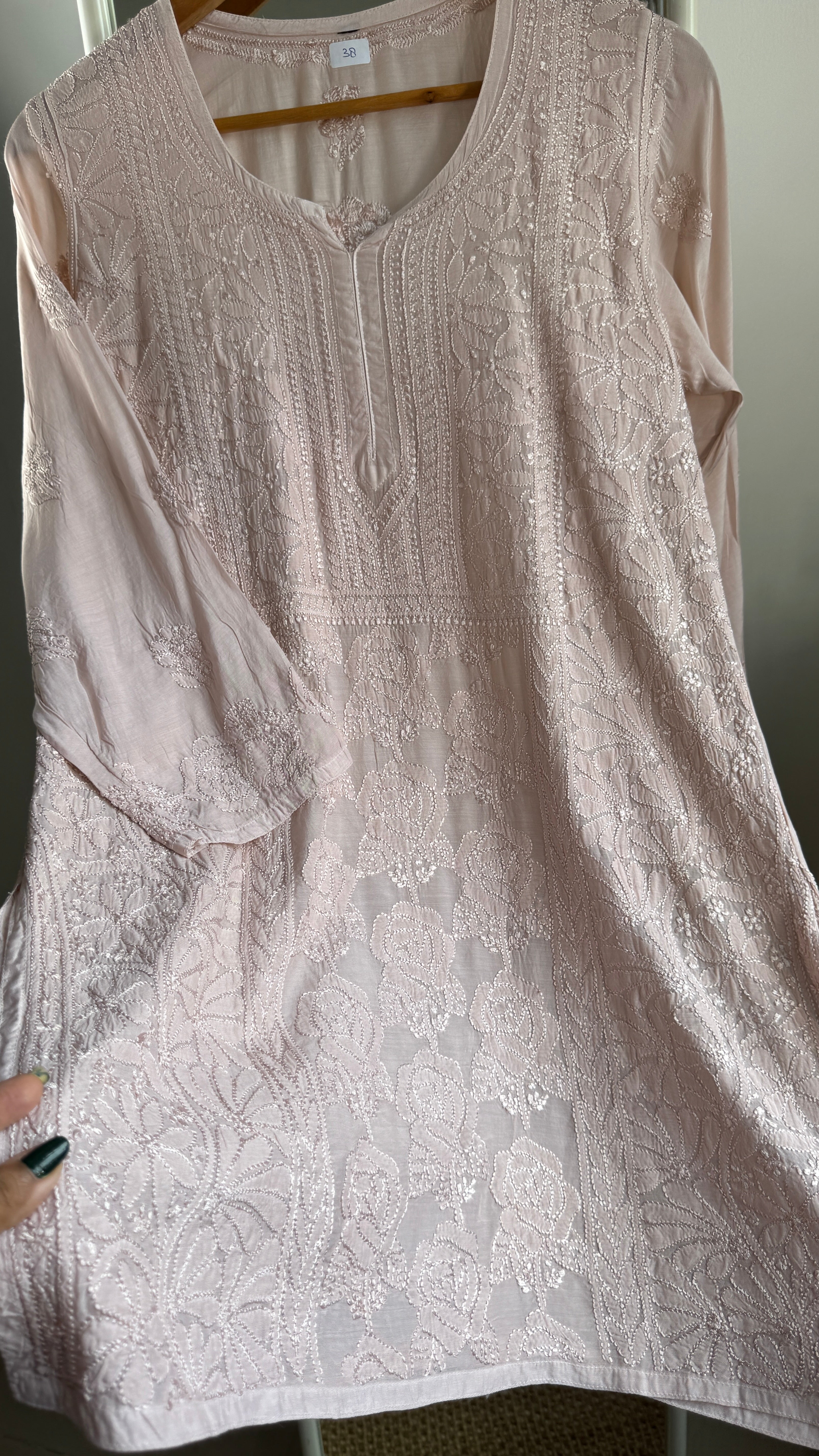 Chikankari Muslin short Top in Pale Pink - HOOR Collection