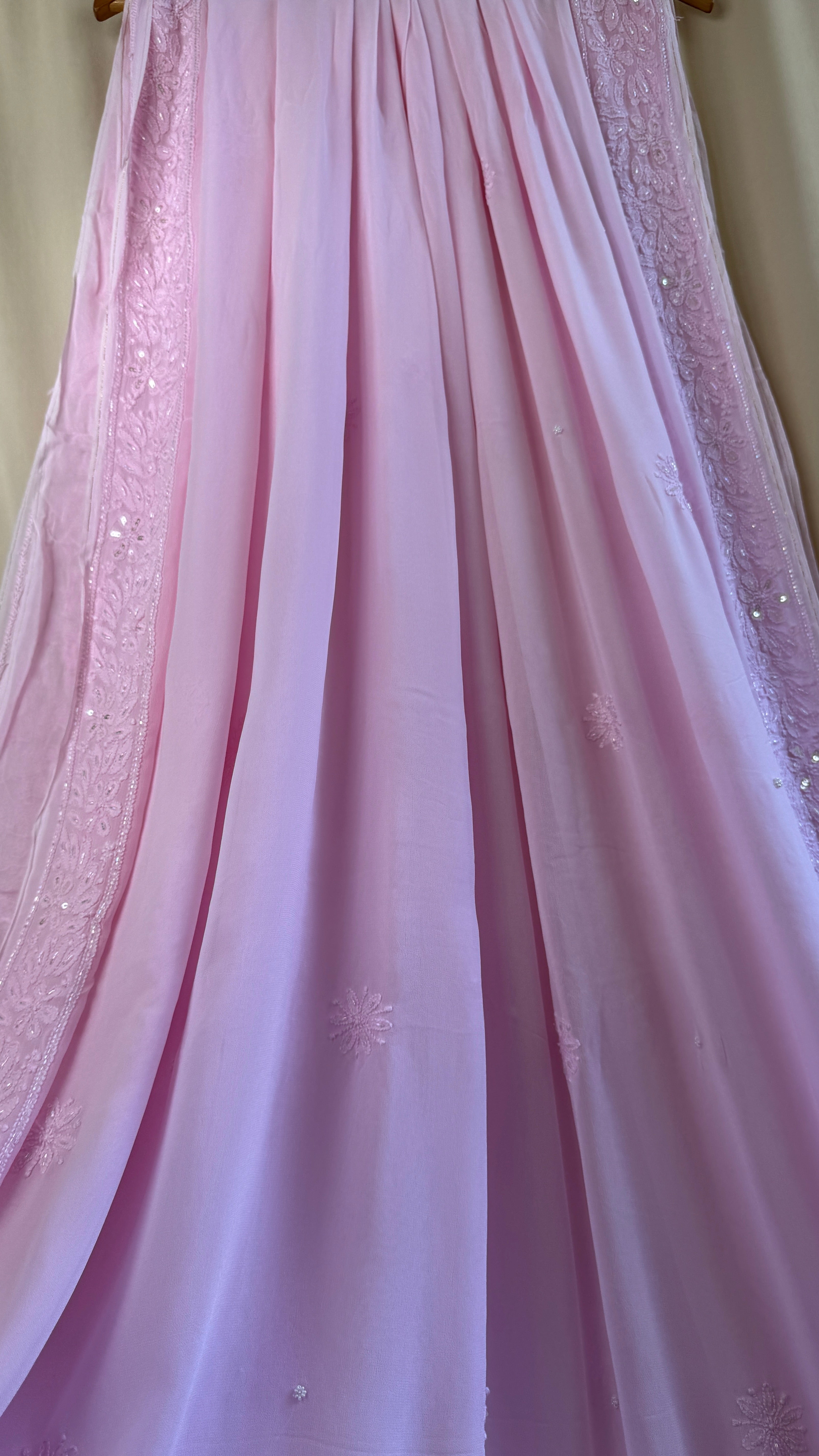 Viscose Chikankari saree with Pearl embellishments - Pink