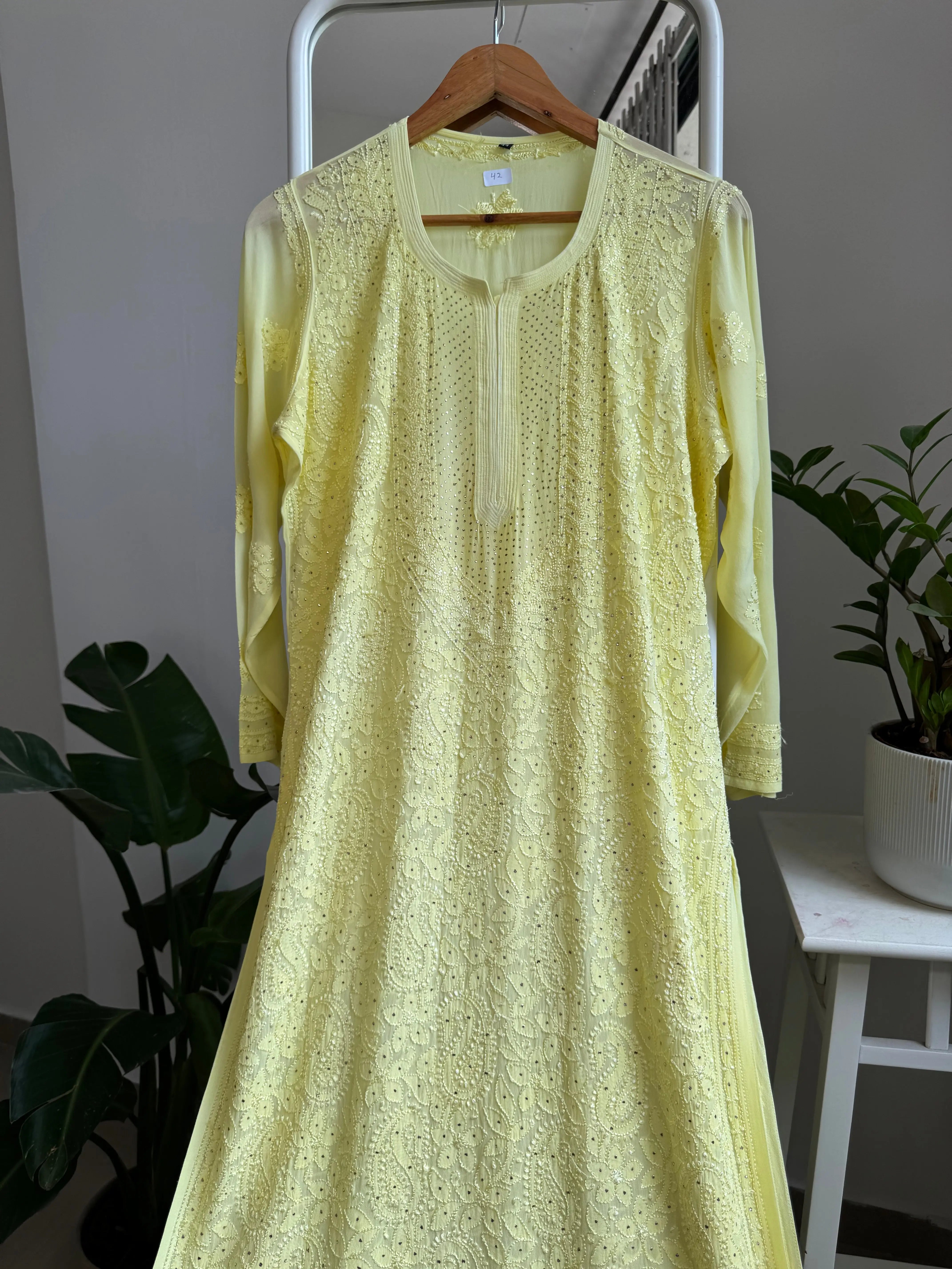 Viscose Kurti with Mukaish Work - Lemon Yellow ARIAA CHIKANKARI 