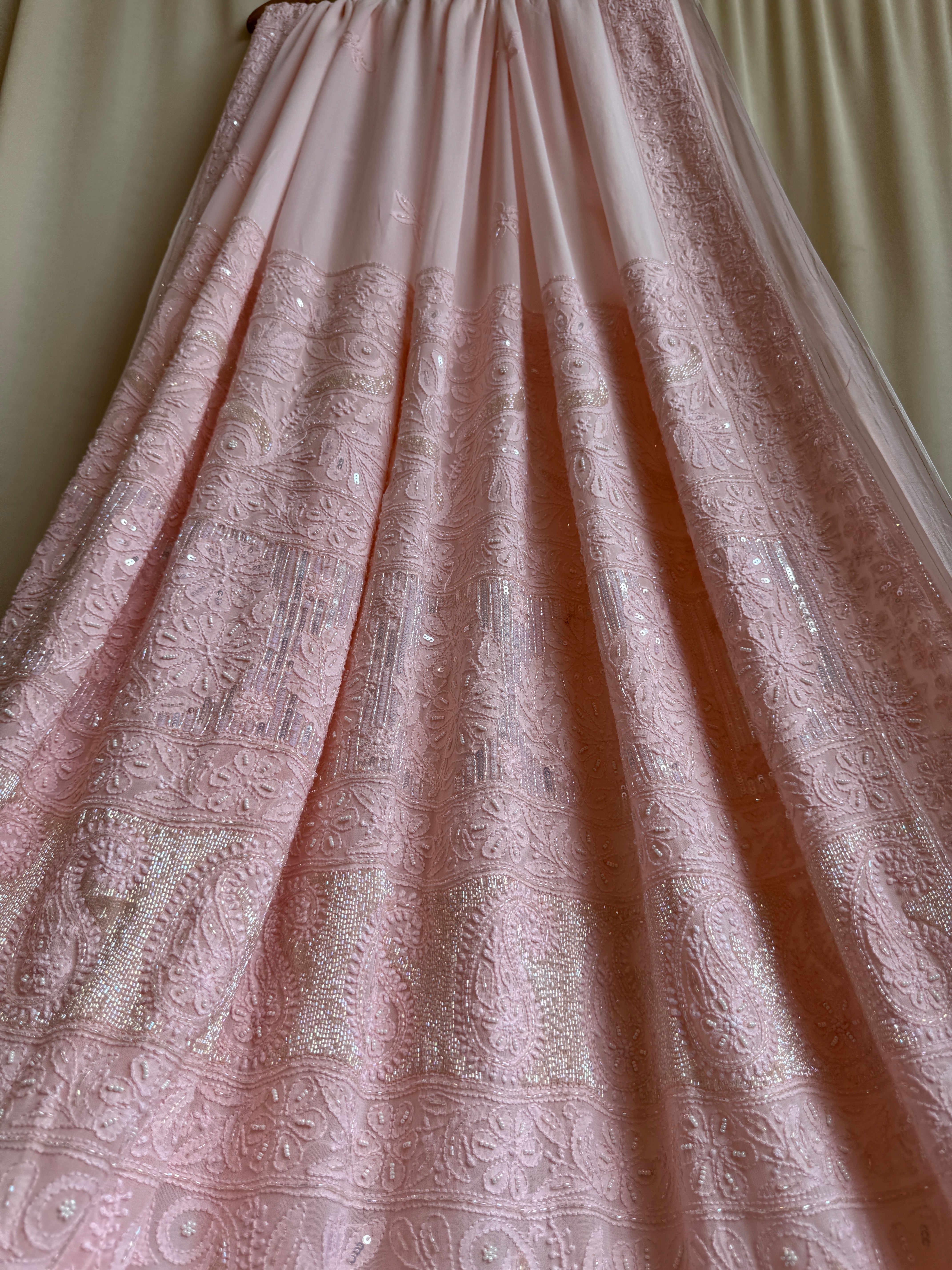 Viscose Peach Chikankari saree with Pearl embellishments