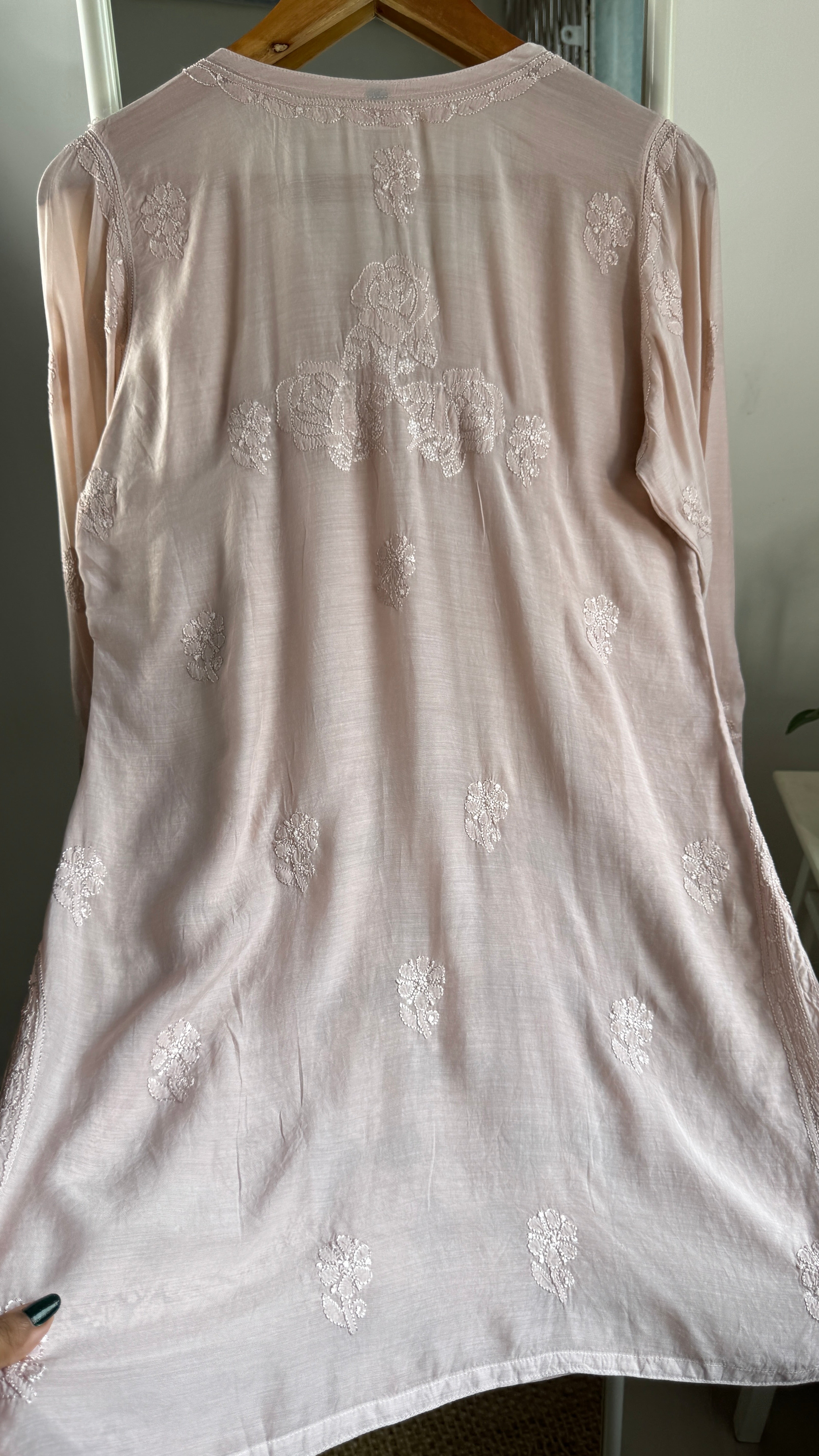 Chikankari Muslin short Top in Pale Pink - HOOR Collection