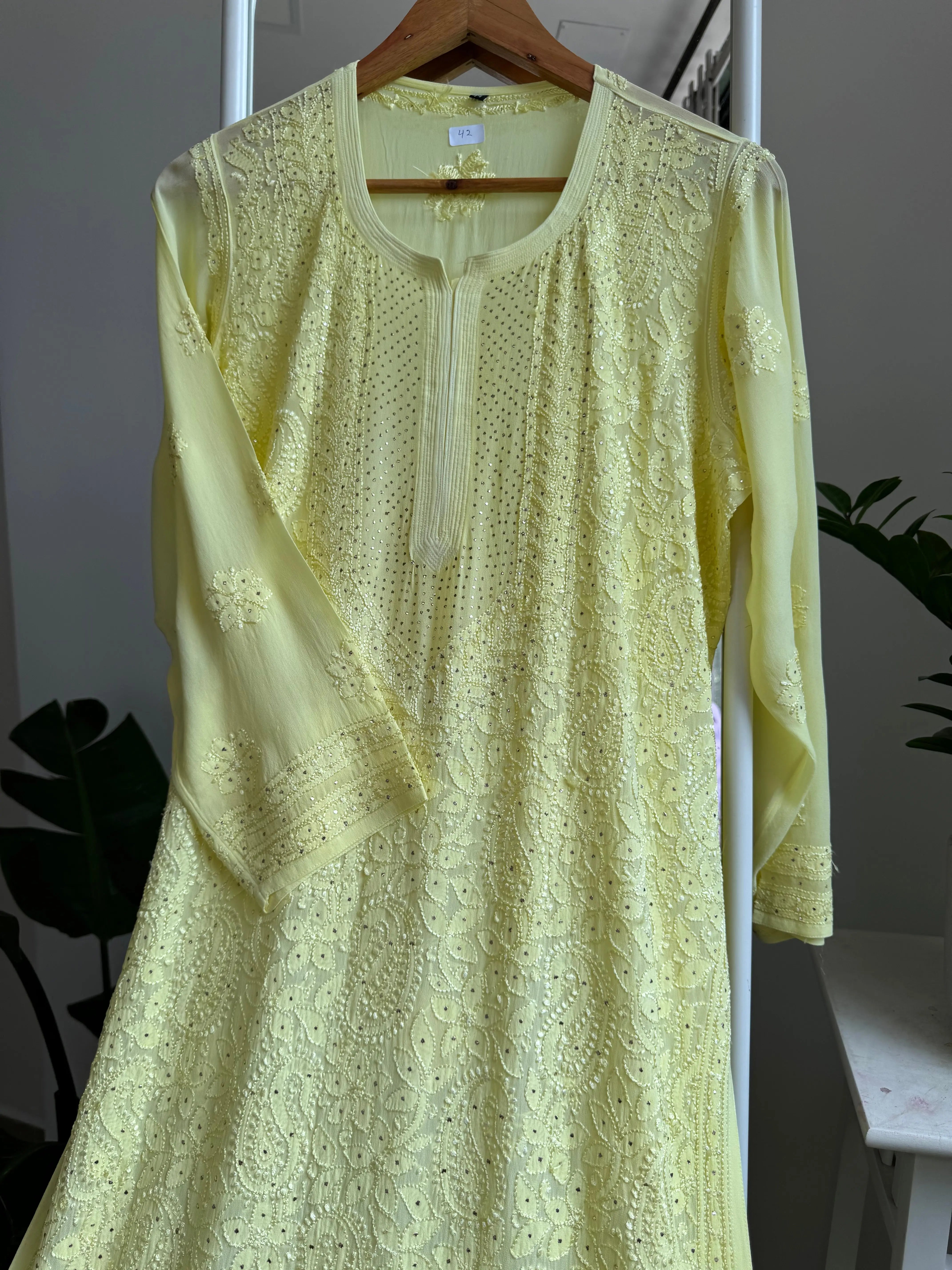 Viscose Kurti with Mukaish Work - Lemon Yellow ARIAA CHIKANKARI 