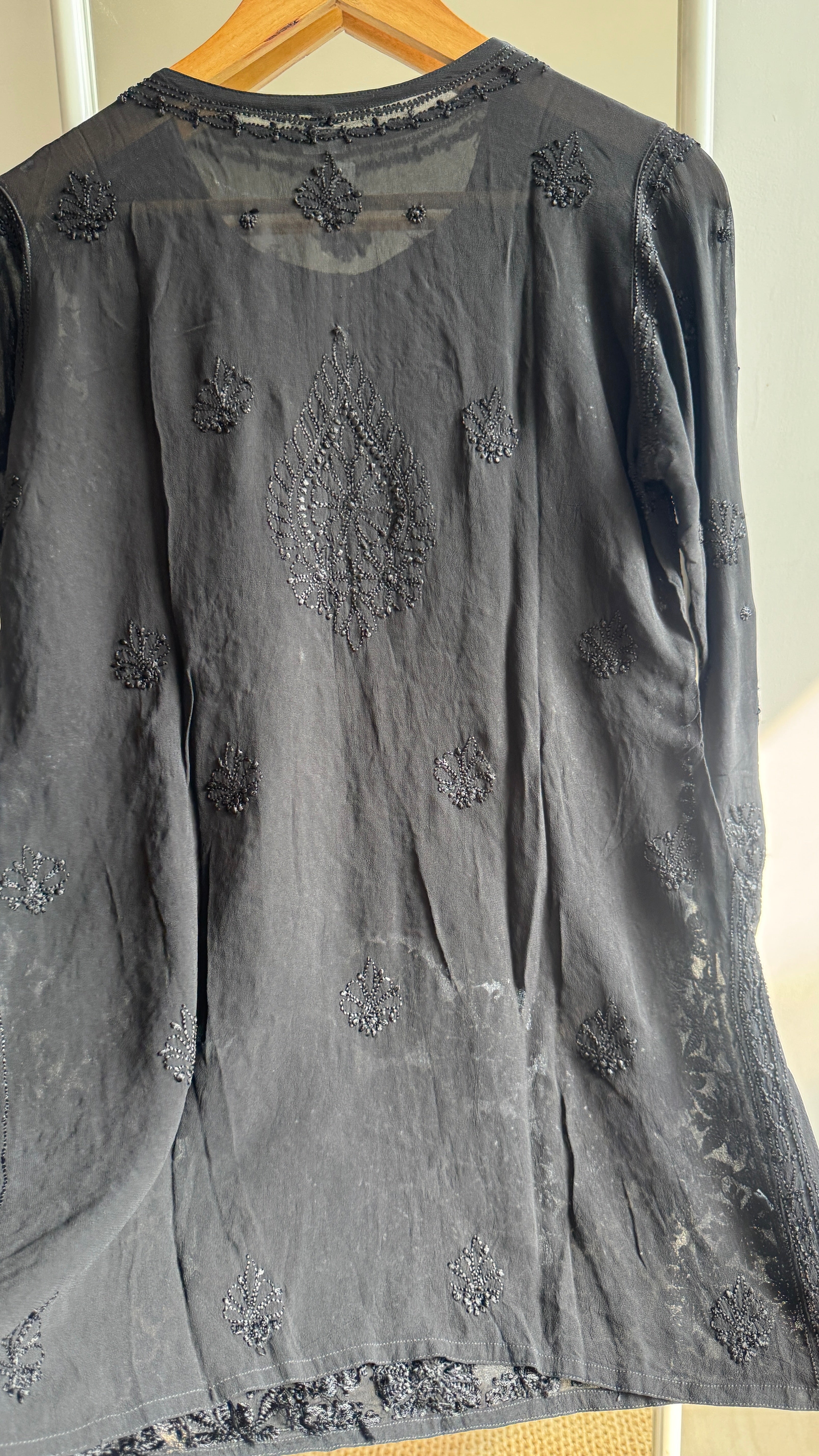 Chikankari Viscose Georgette short Top in Black