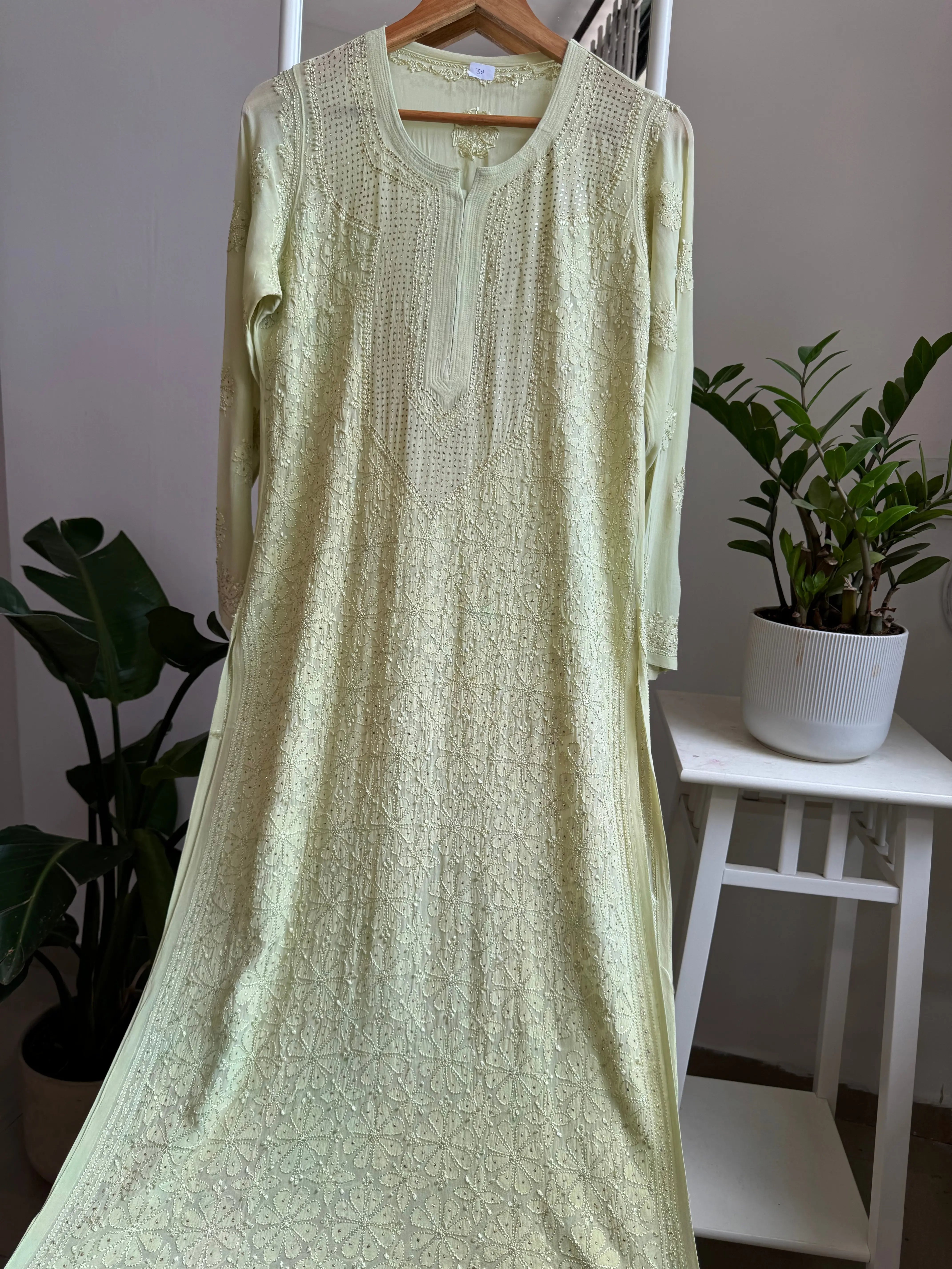 Viscose Kurti with Mukaish Work - Light Green ARIAA CHIKANKARI 