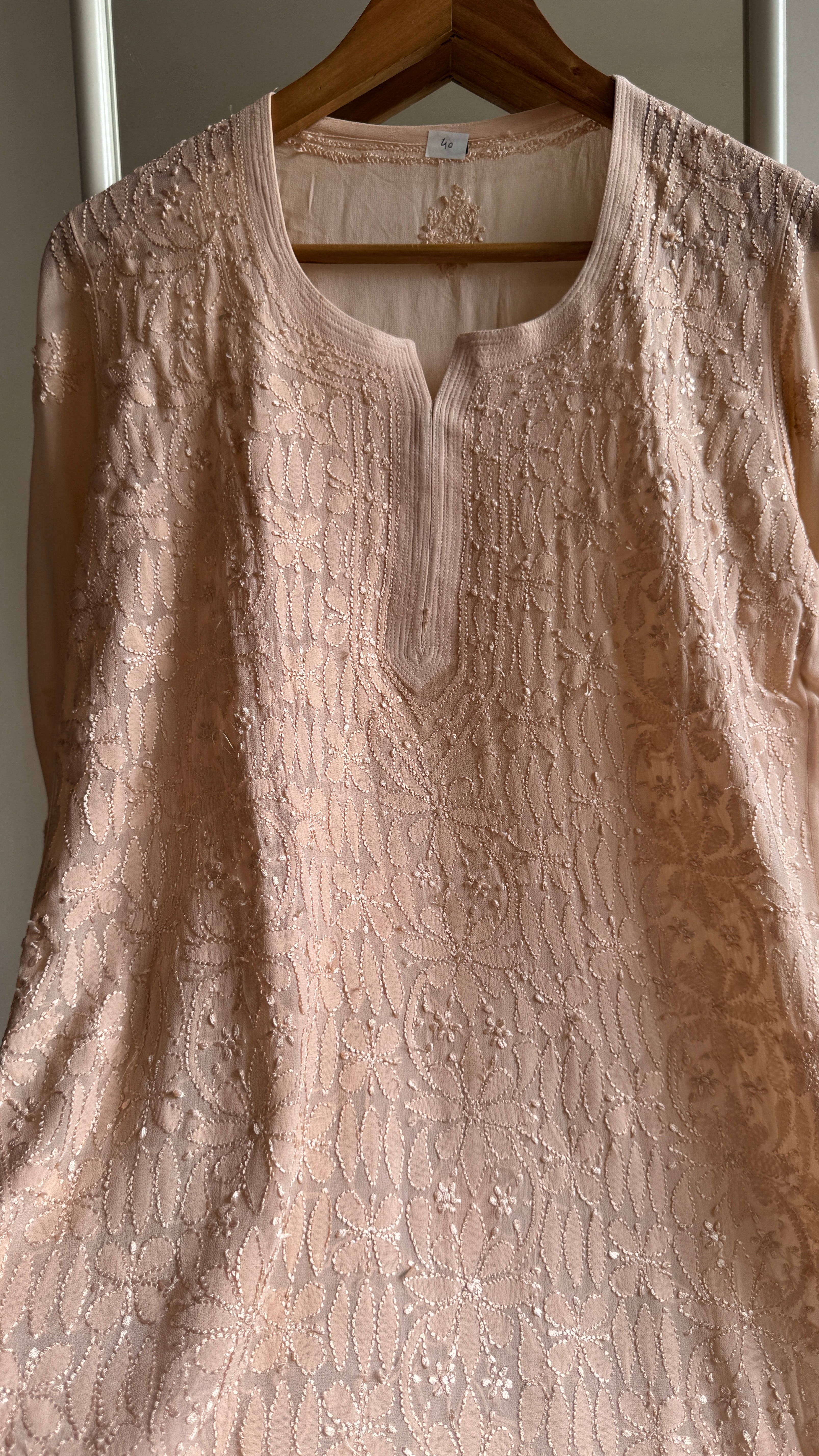 Chikankari Viscose Georgette short Top in Peach