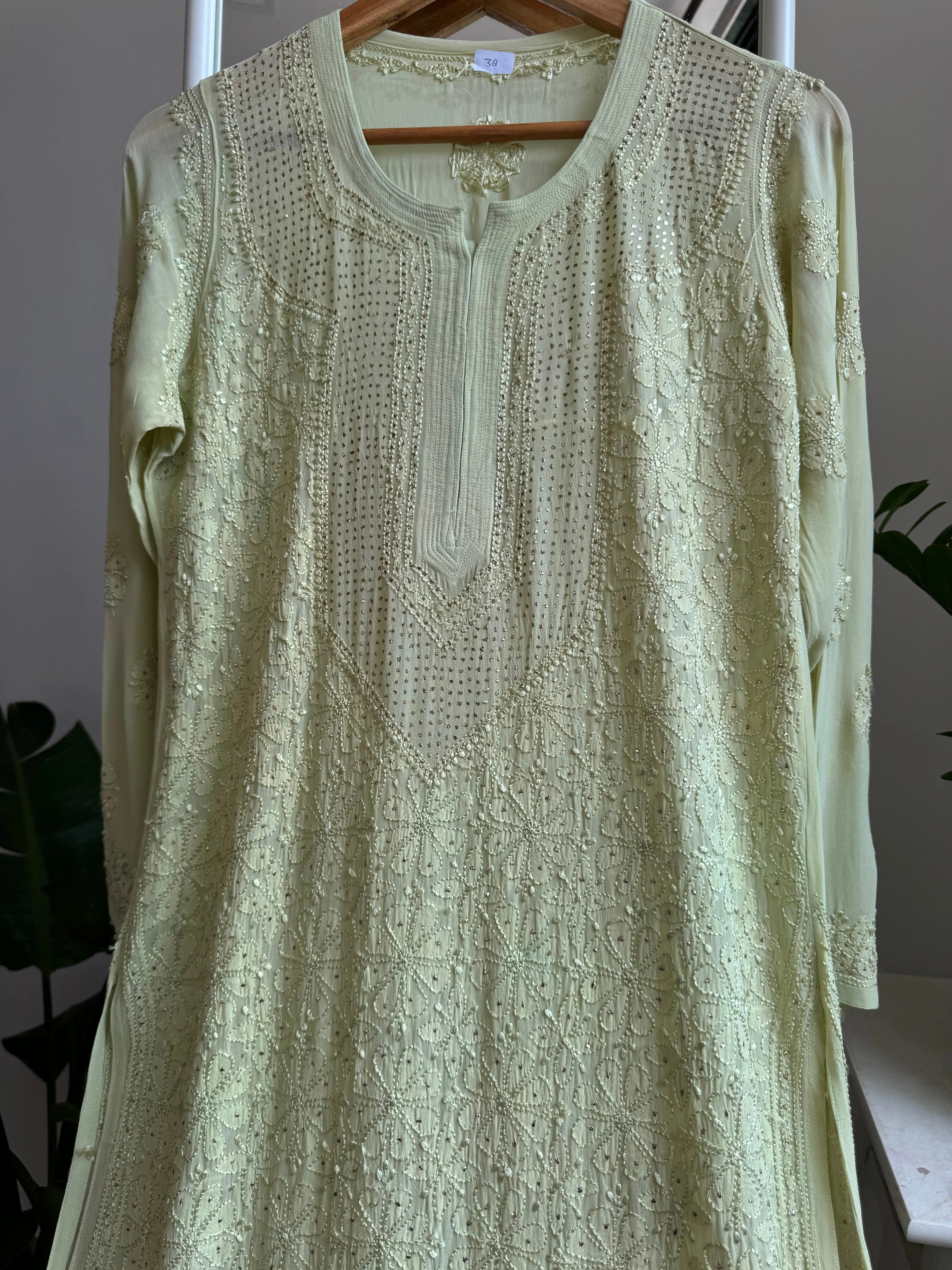 Viscose Kurti with Mukaish Work - Light Green ARIAA CHIKANKARI 