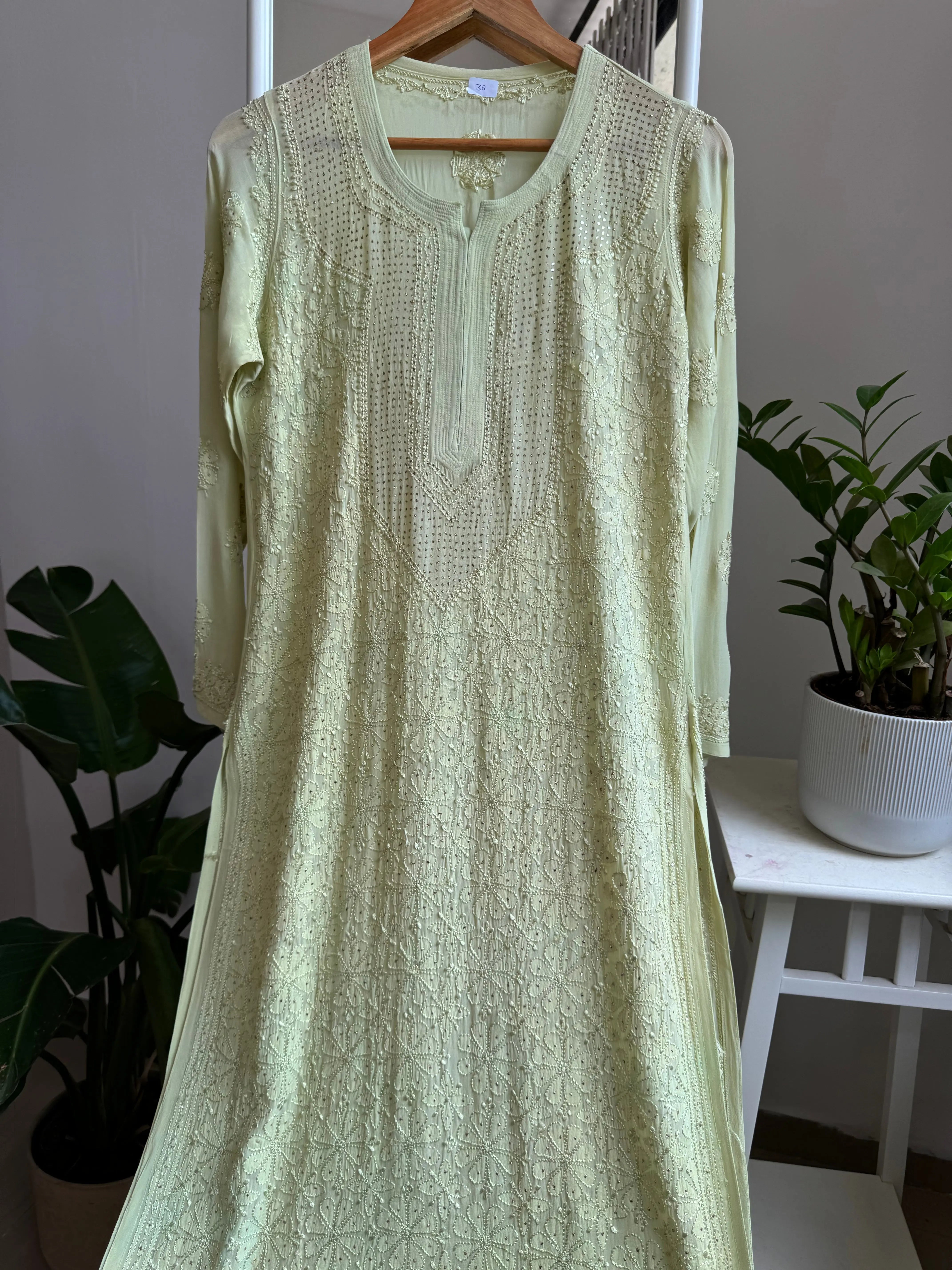 Viscose Kurti with Mukaish Work - Light Green ARIAA CHIKANKARI 