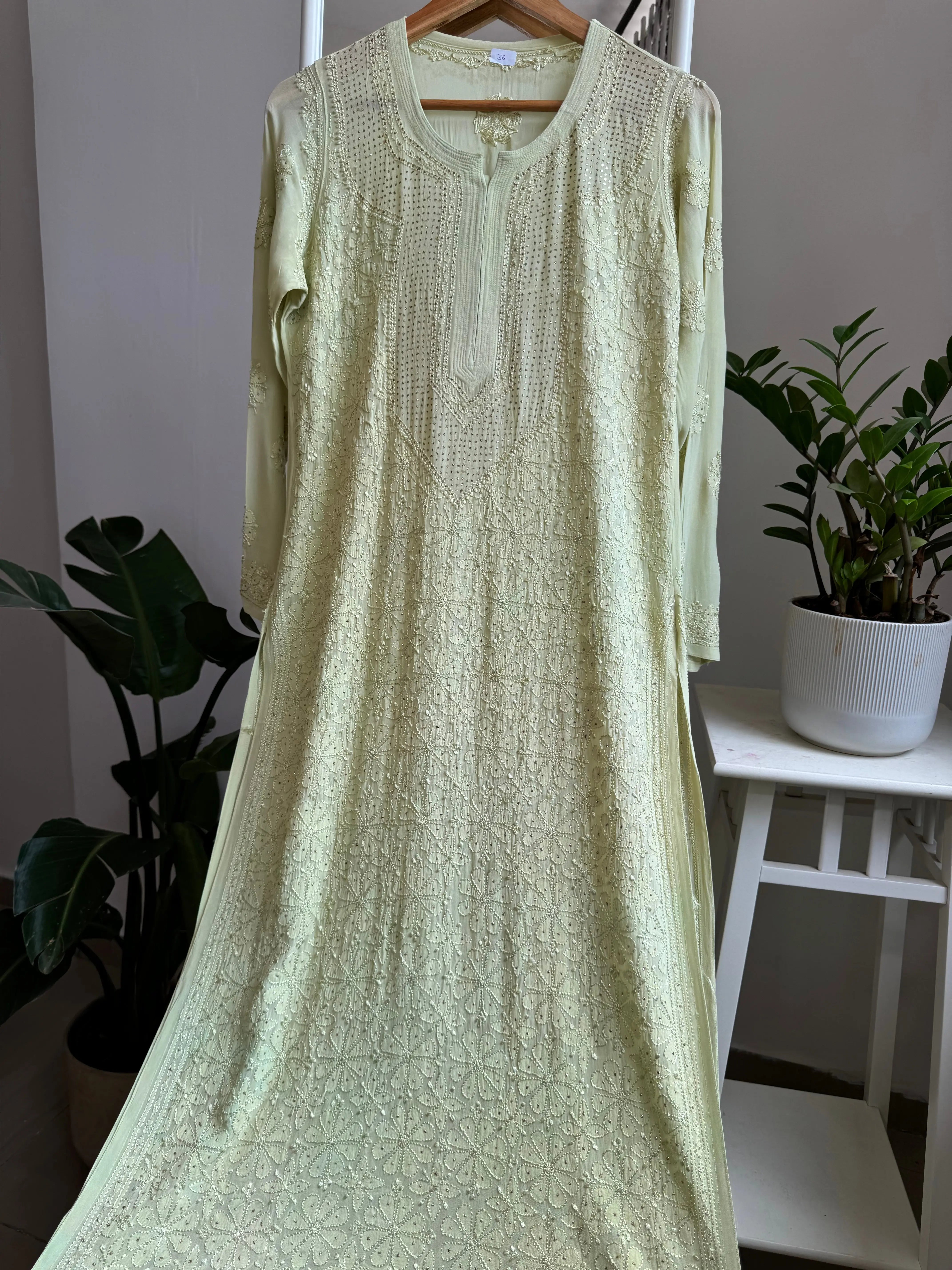 Viscose Kurti with Mukaish Work - Light Green ARIAA CHIKANKARI 