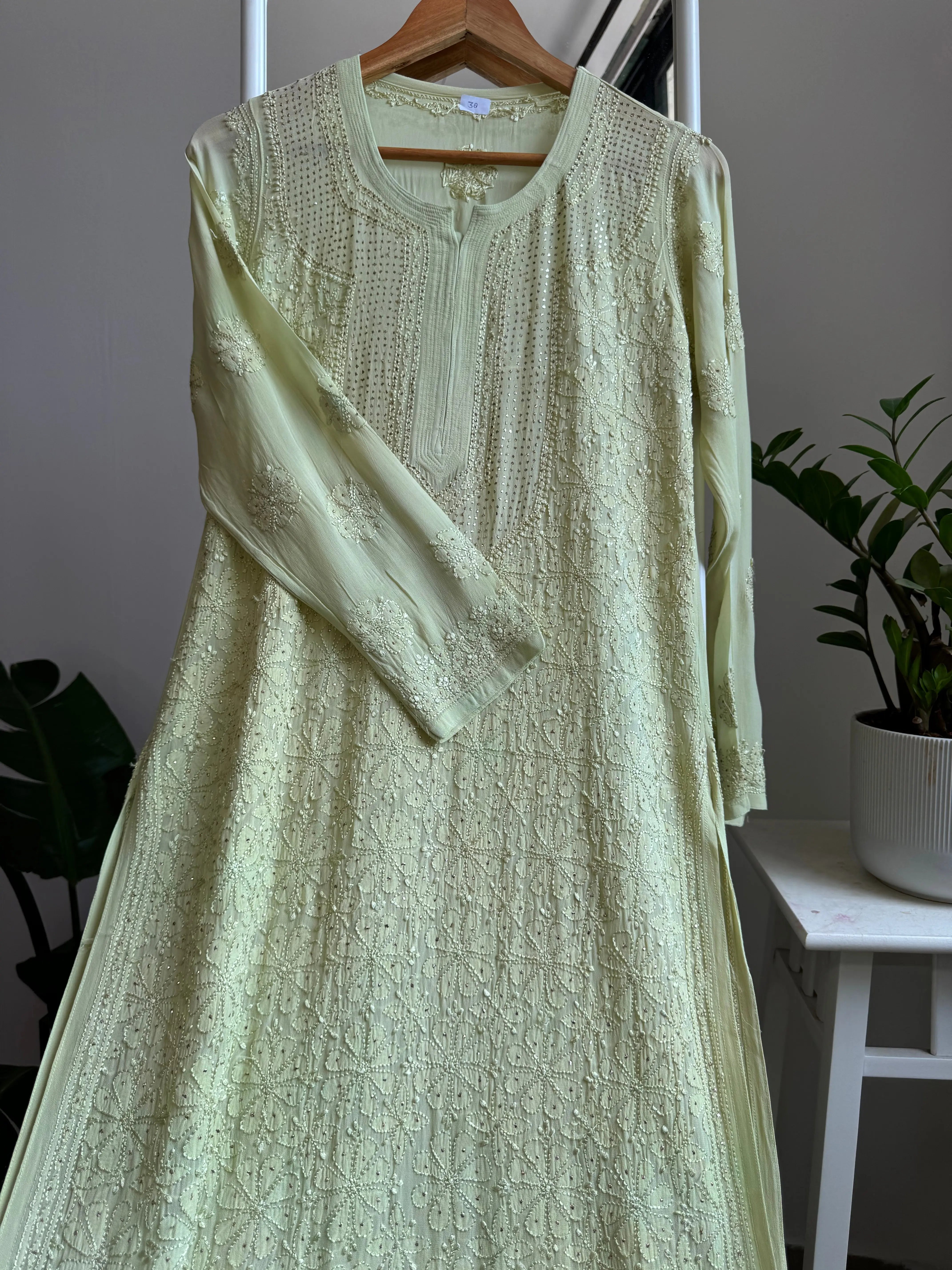 Viscose Kurti with Mukaish Work - Light Green ARIAA CHIKANKARI 