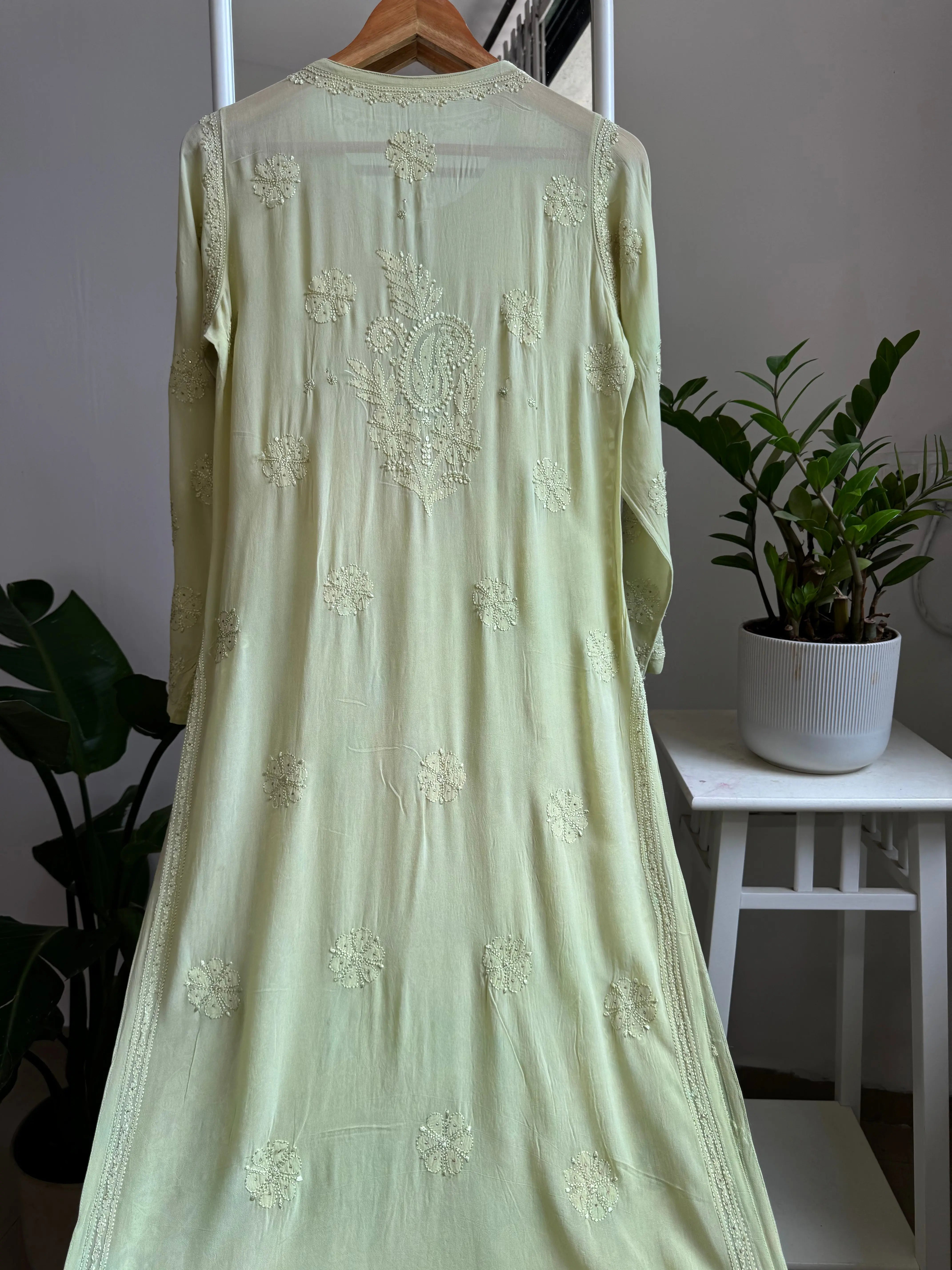 Viscose Kurti with Mukaish Work - Light Green ARIAA CHIKANKARI 