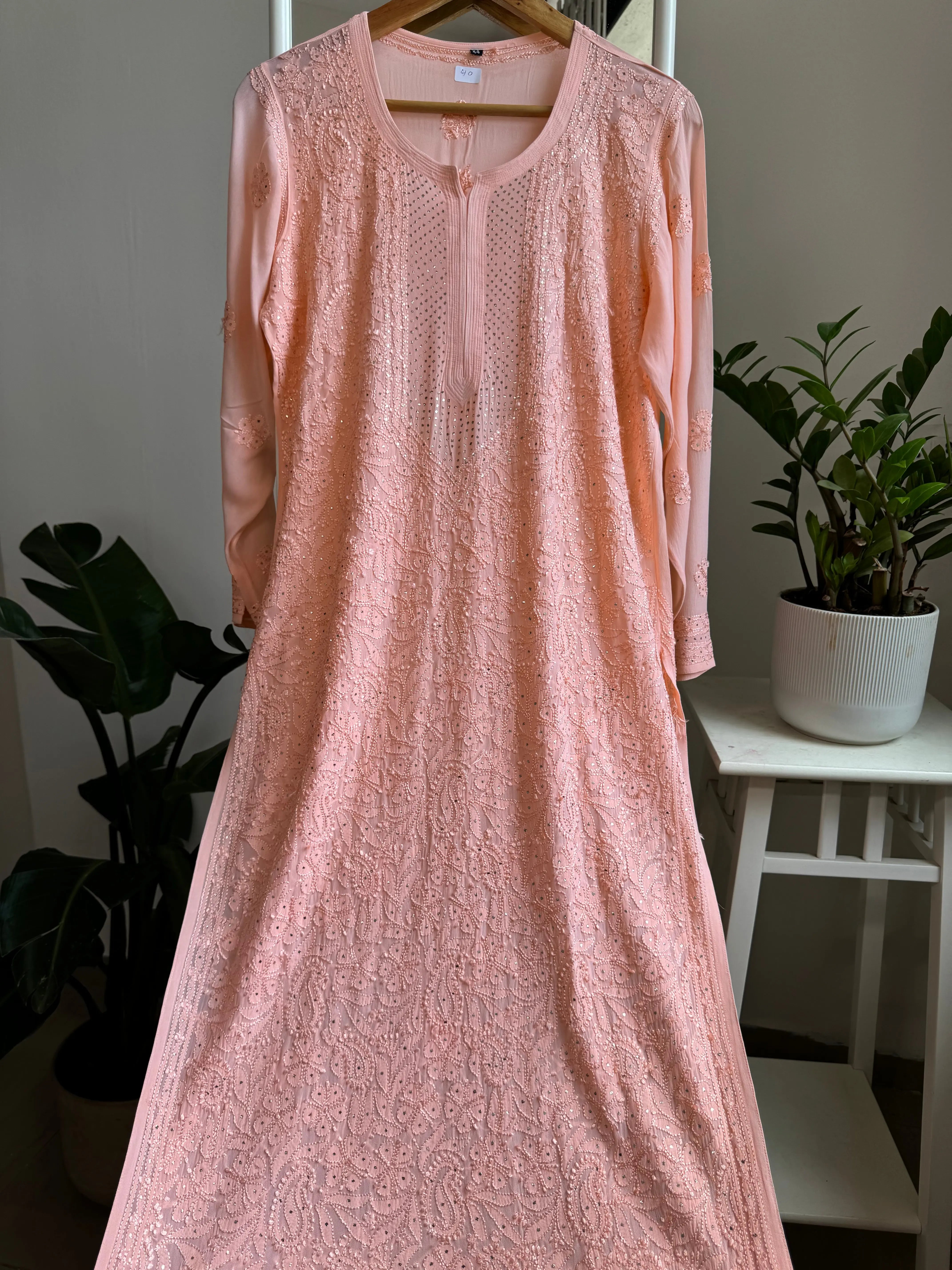 Viscose Kurti with Mukaish Work - Peach ARIAA CHIKANKARI 