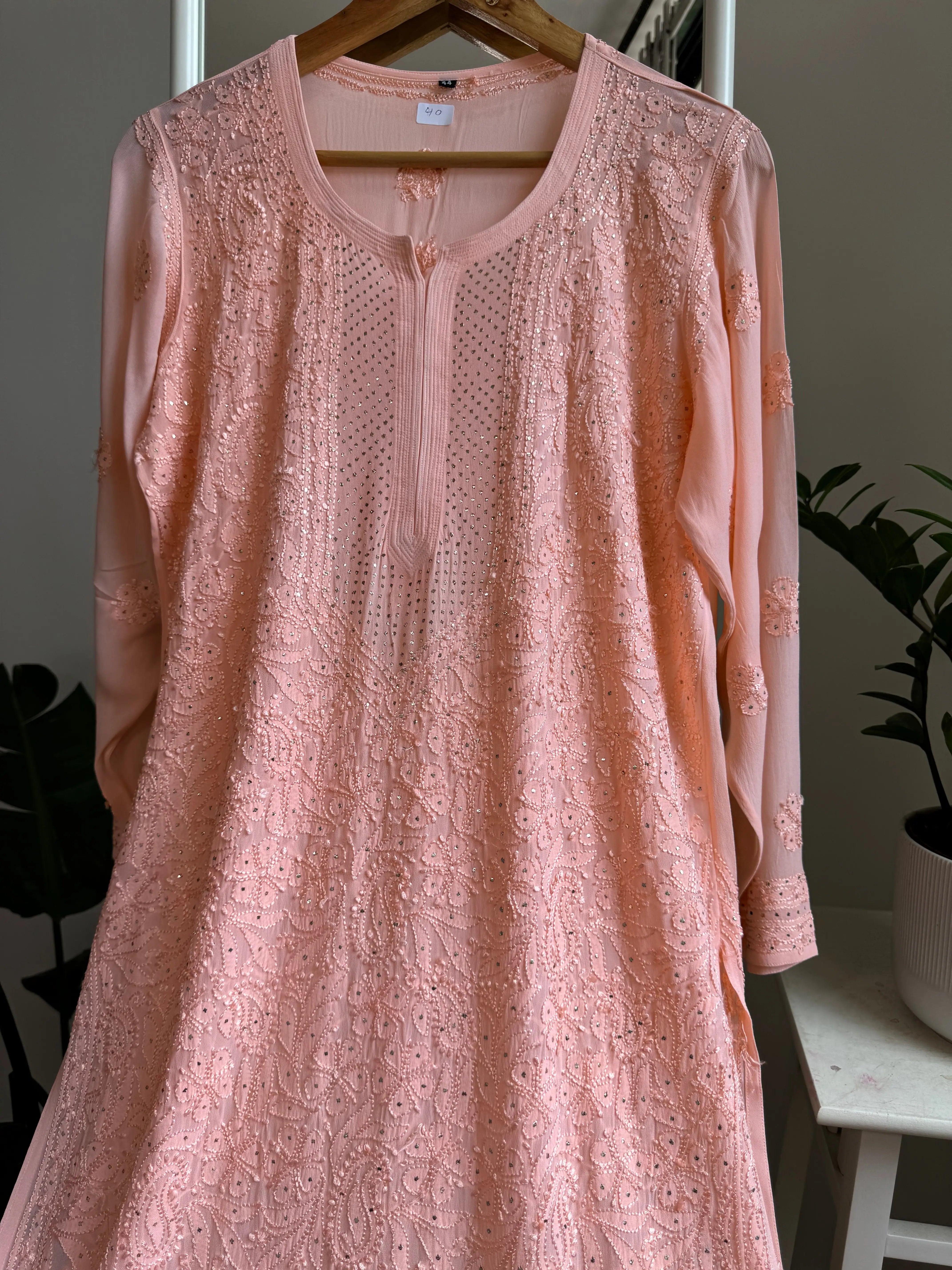 Viscose Kurti with Mukaish Work - Peach ARIAA CHIKANKARI 