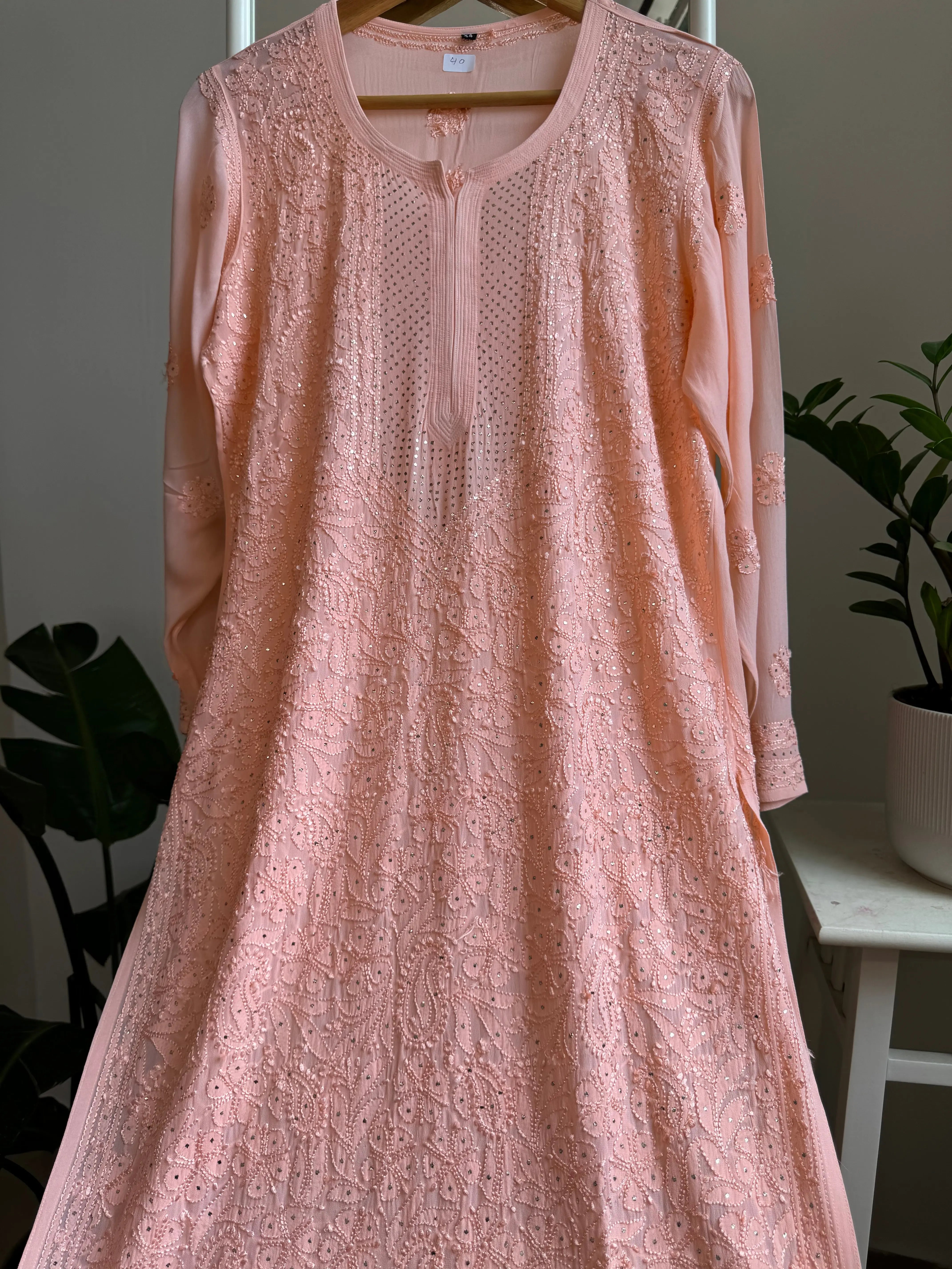 Viscose Kurti with Mukaish Work - Peach ARIAA CHIKANKARI 