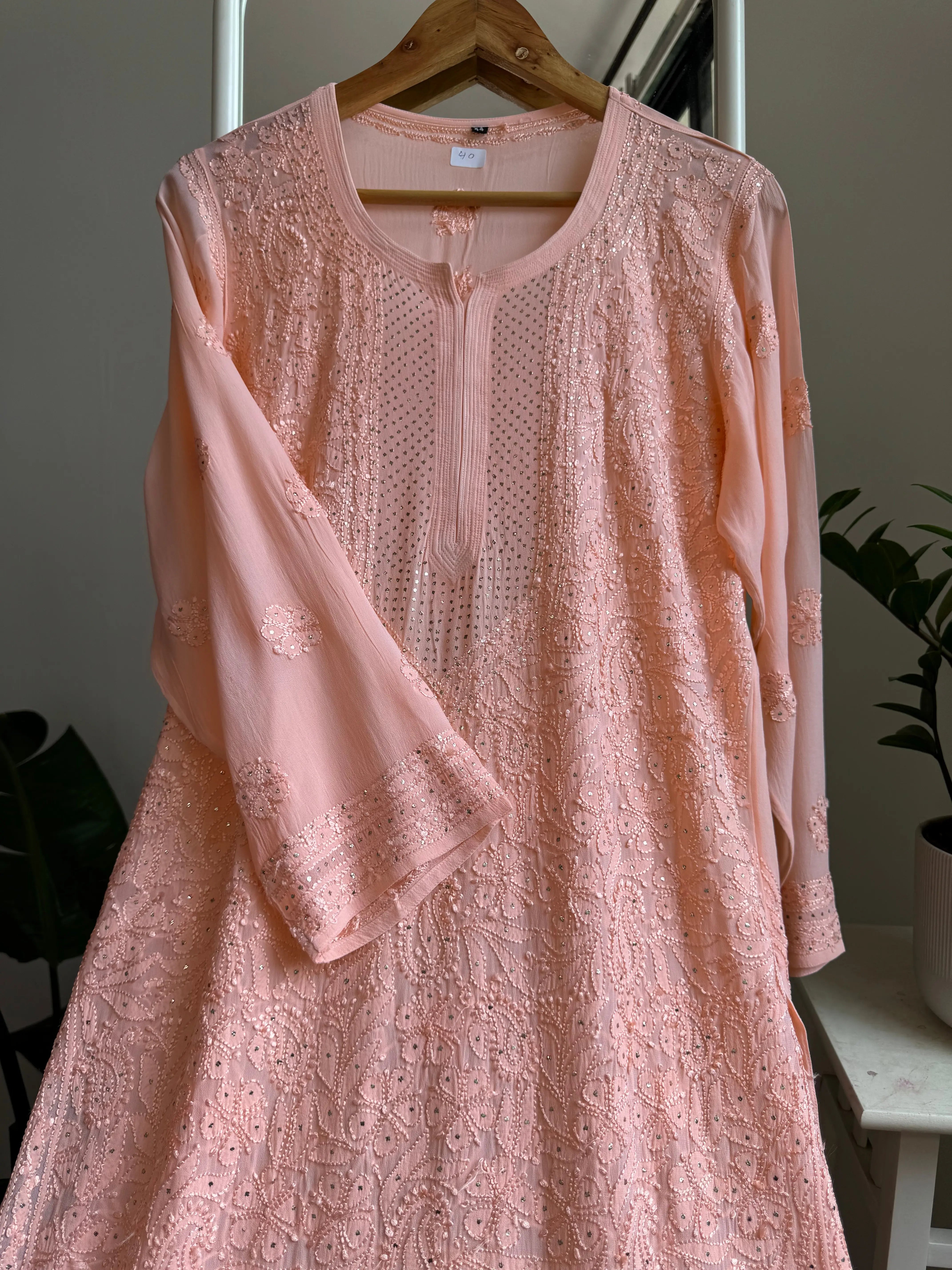 Viscose Kurti with Mukaish Work - Peach ARIAA CHIKANKARI 