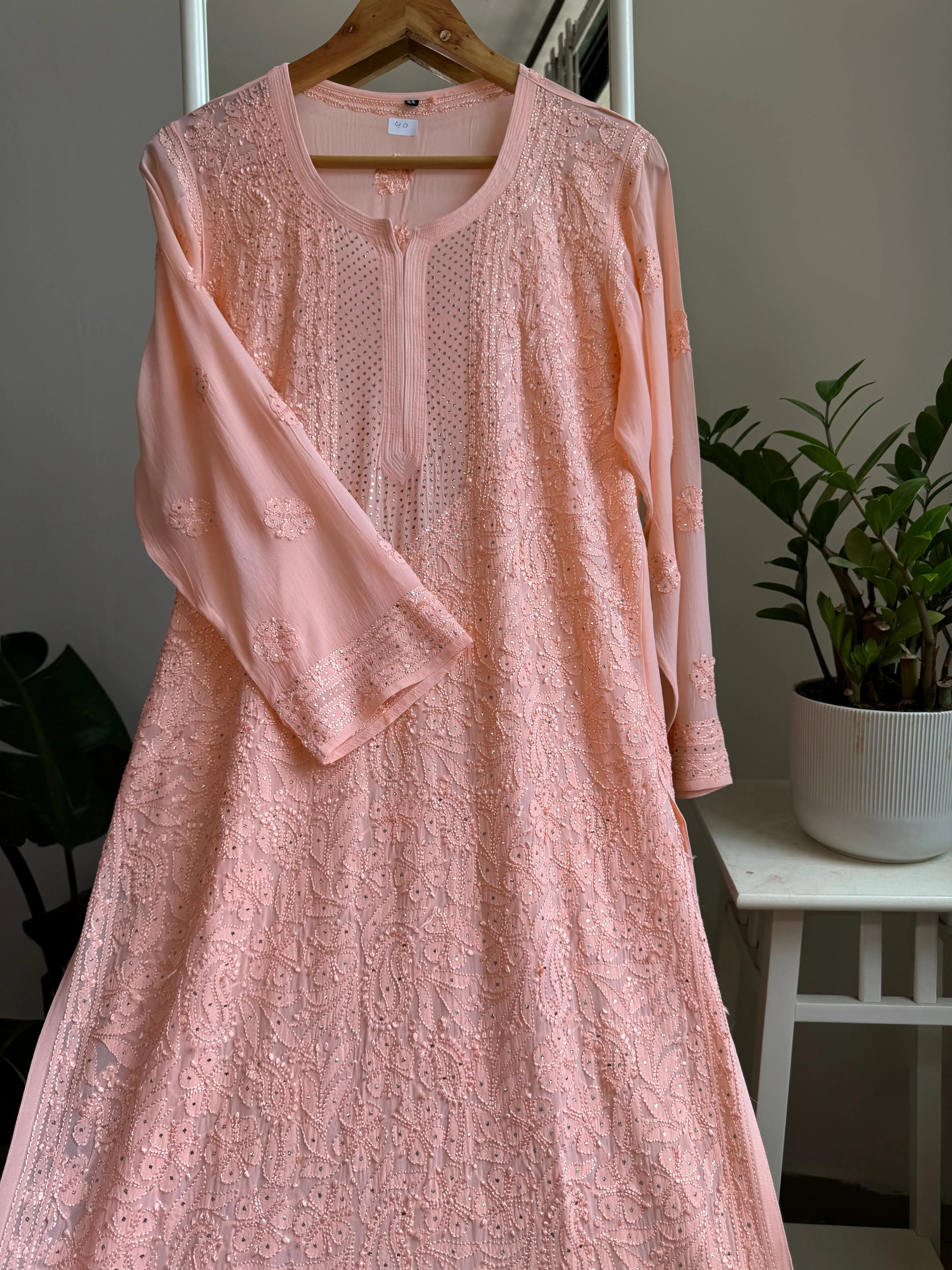 Viscose Kurti with Mukaish Work - Peach ARIAA CHIKANKARI 