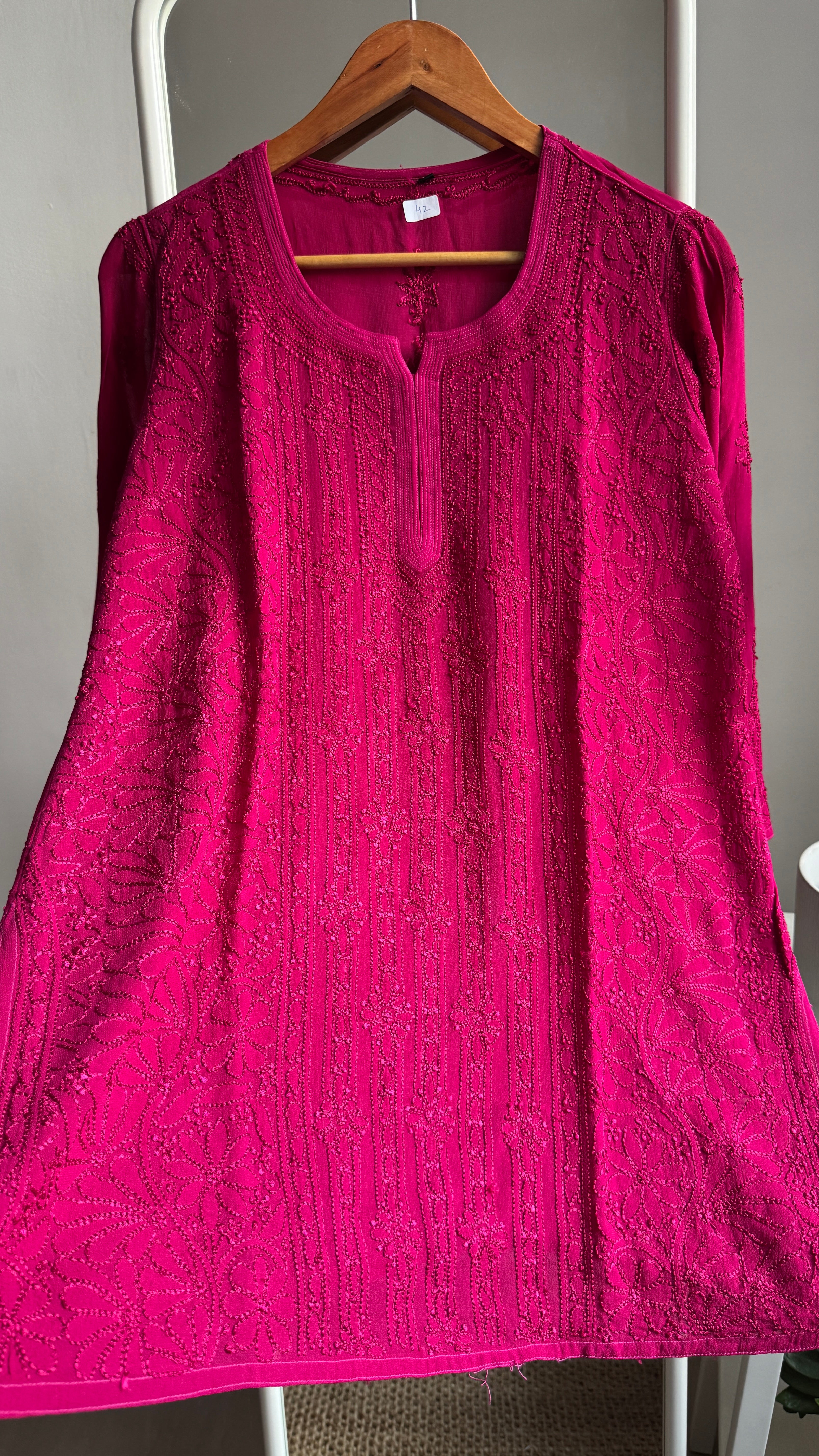 Chikankari Viscose Georgette short Top in Berry Pink