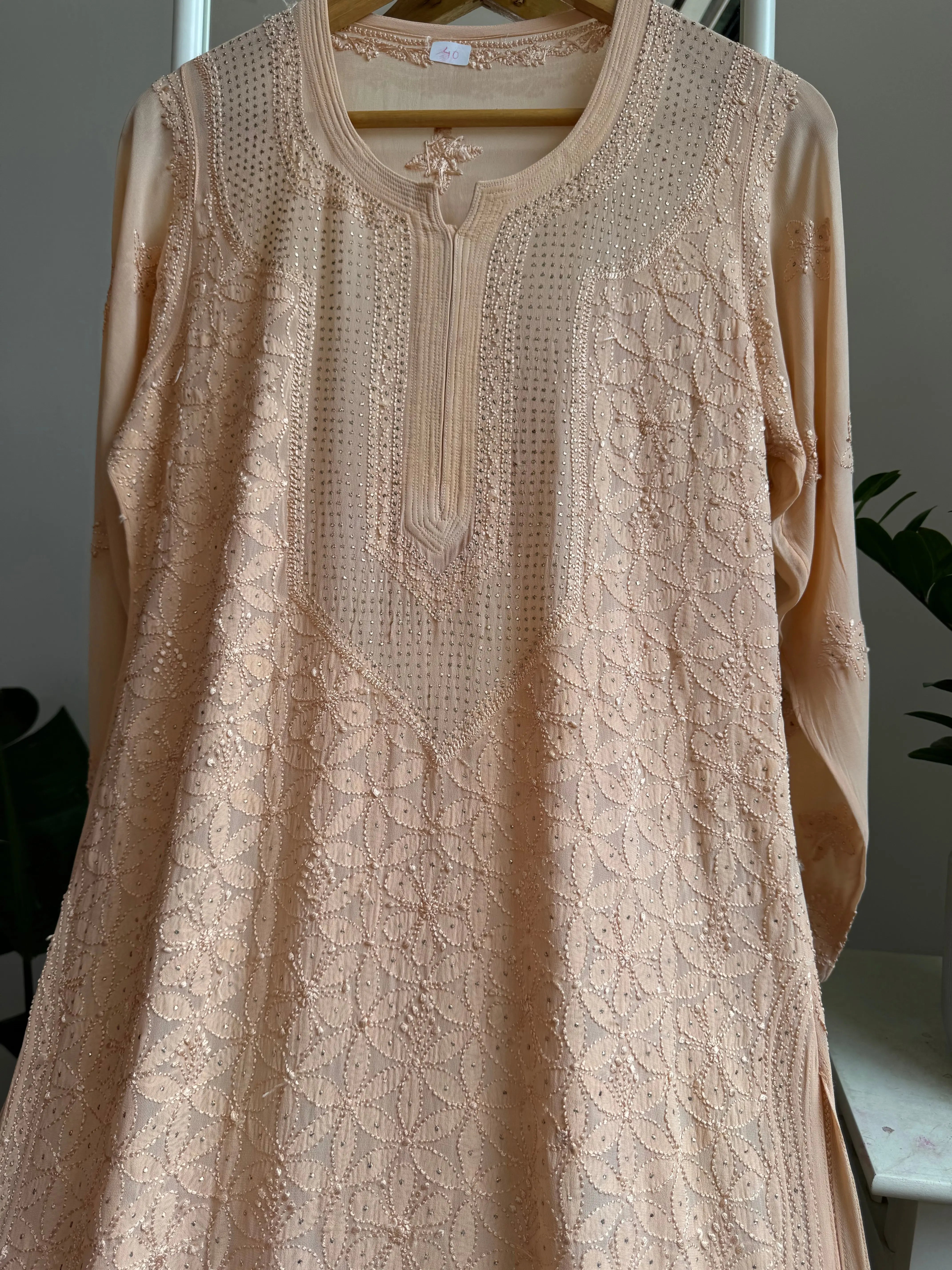 Viscose Kurti with Mukaish Work - Beige ARIAA CHIKANKARI 