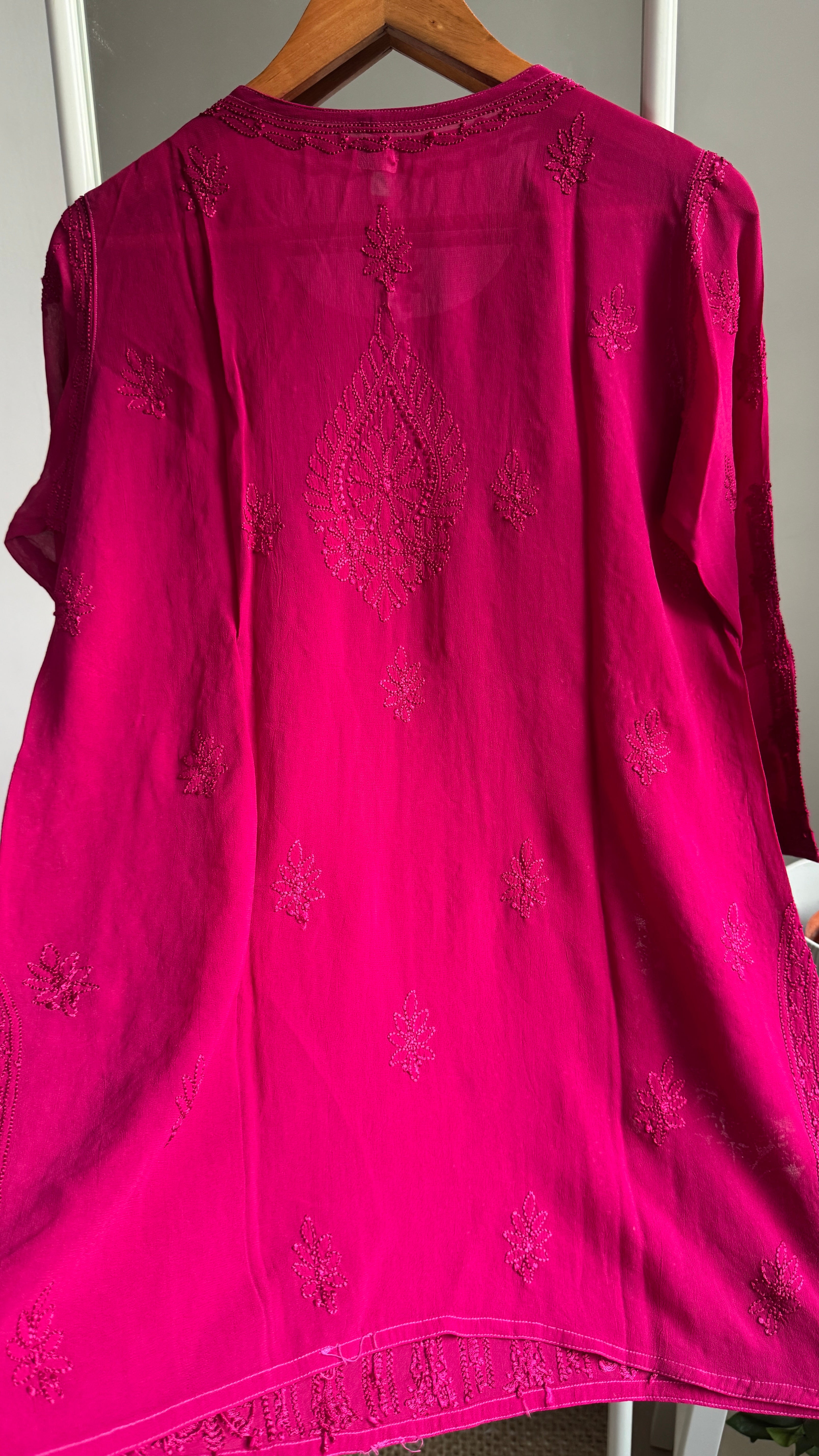 Chikankari Viscose Georgette short Top in Berry Pink