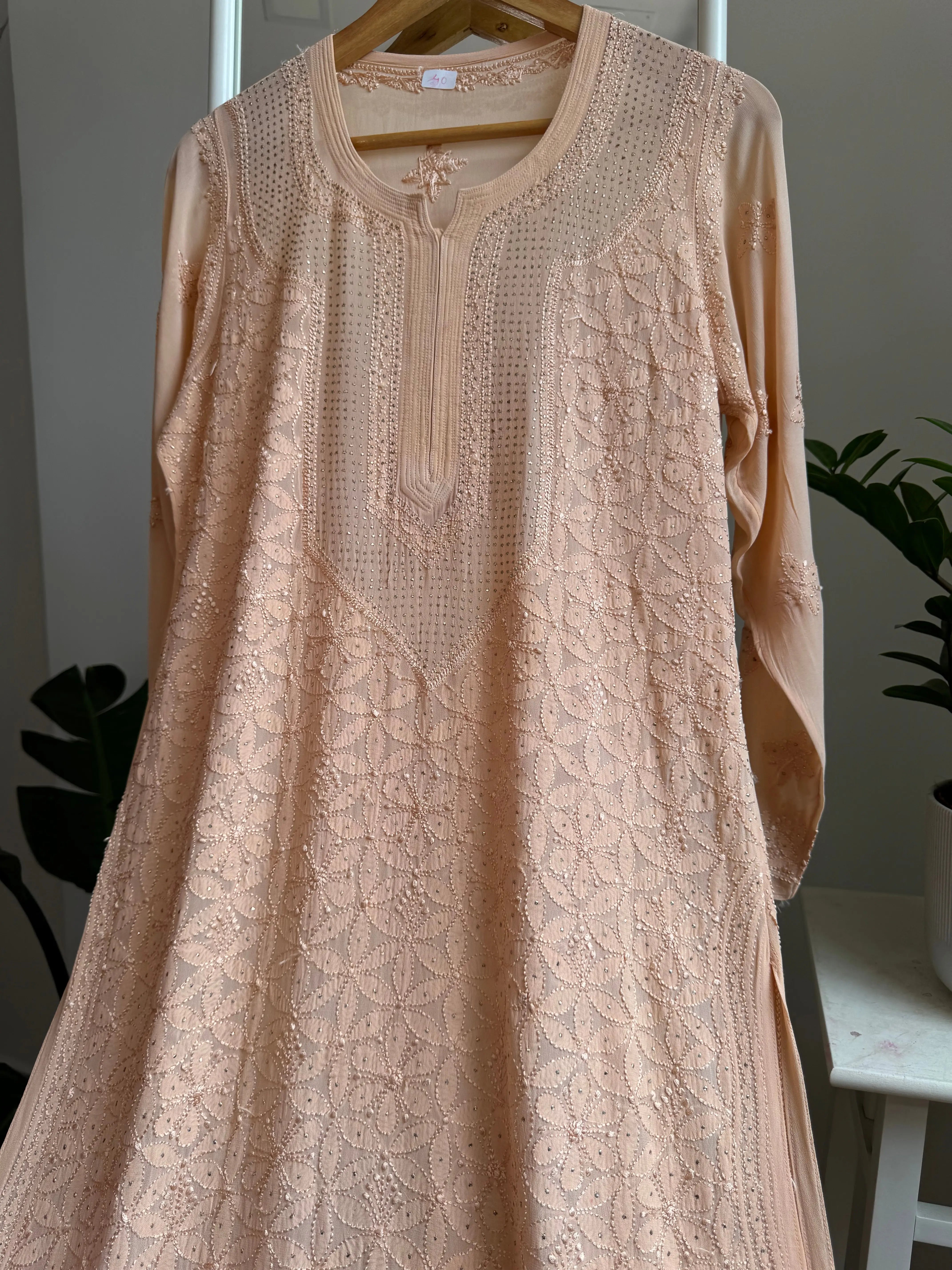 Viscose Kurti with Mukaish Work - Beige ARIAA CHIKANKARI 