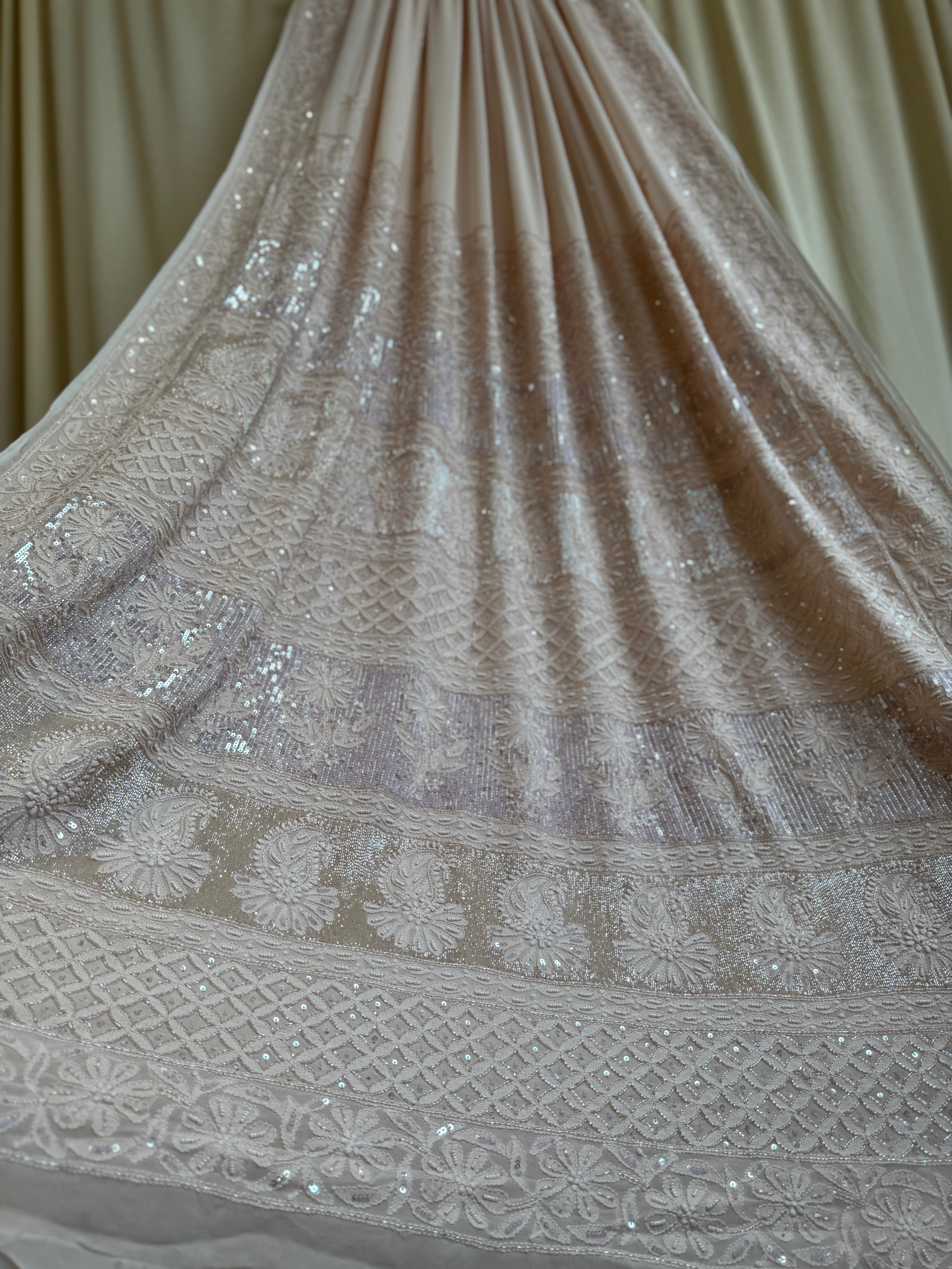 Viscose Chikankari saree with Pearl embellishments- Nude Pink