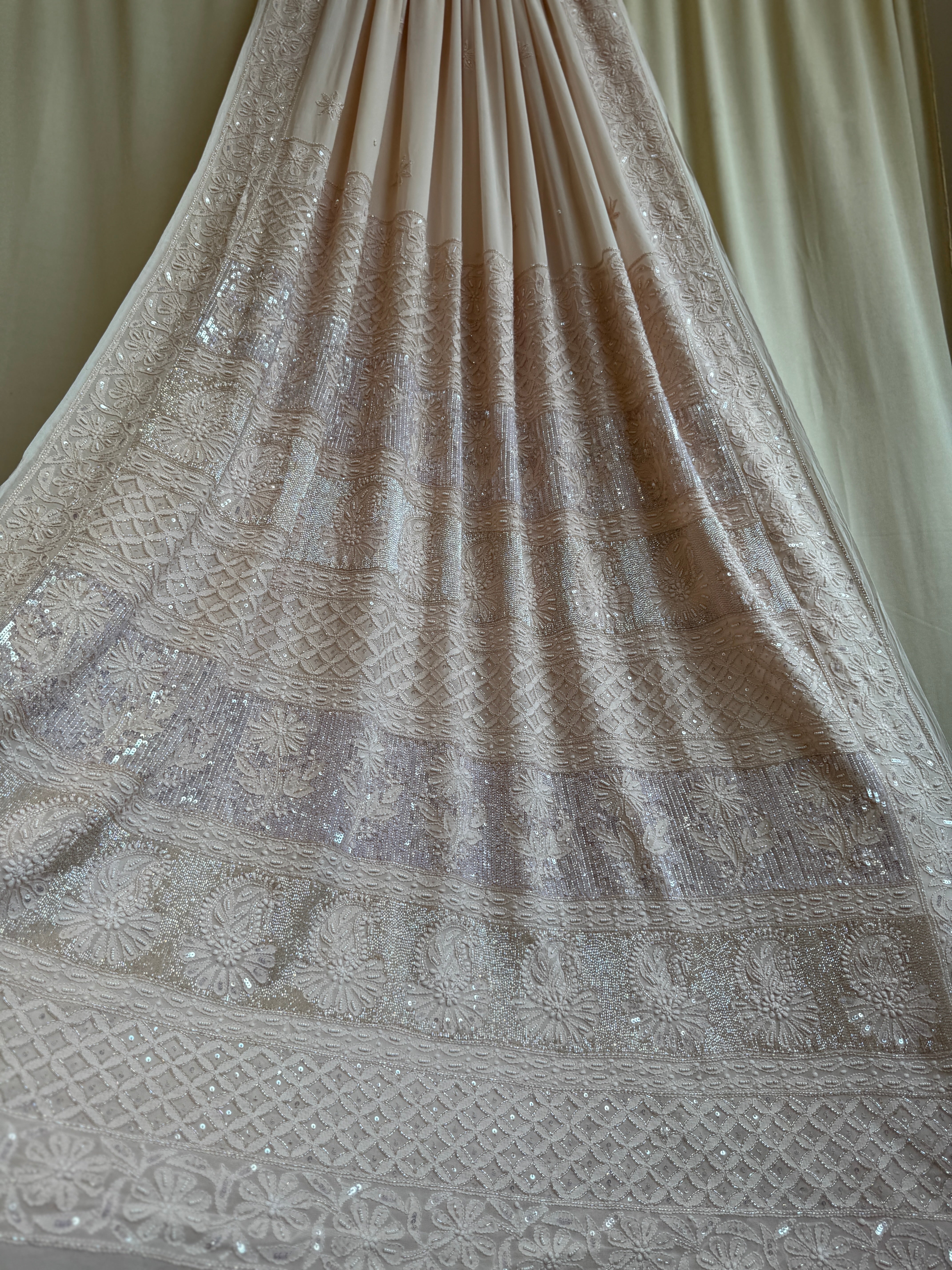 Viscose Chikankari saree with Pearl embellishments- Nude Pink