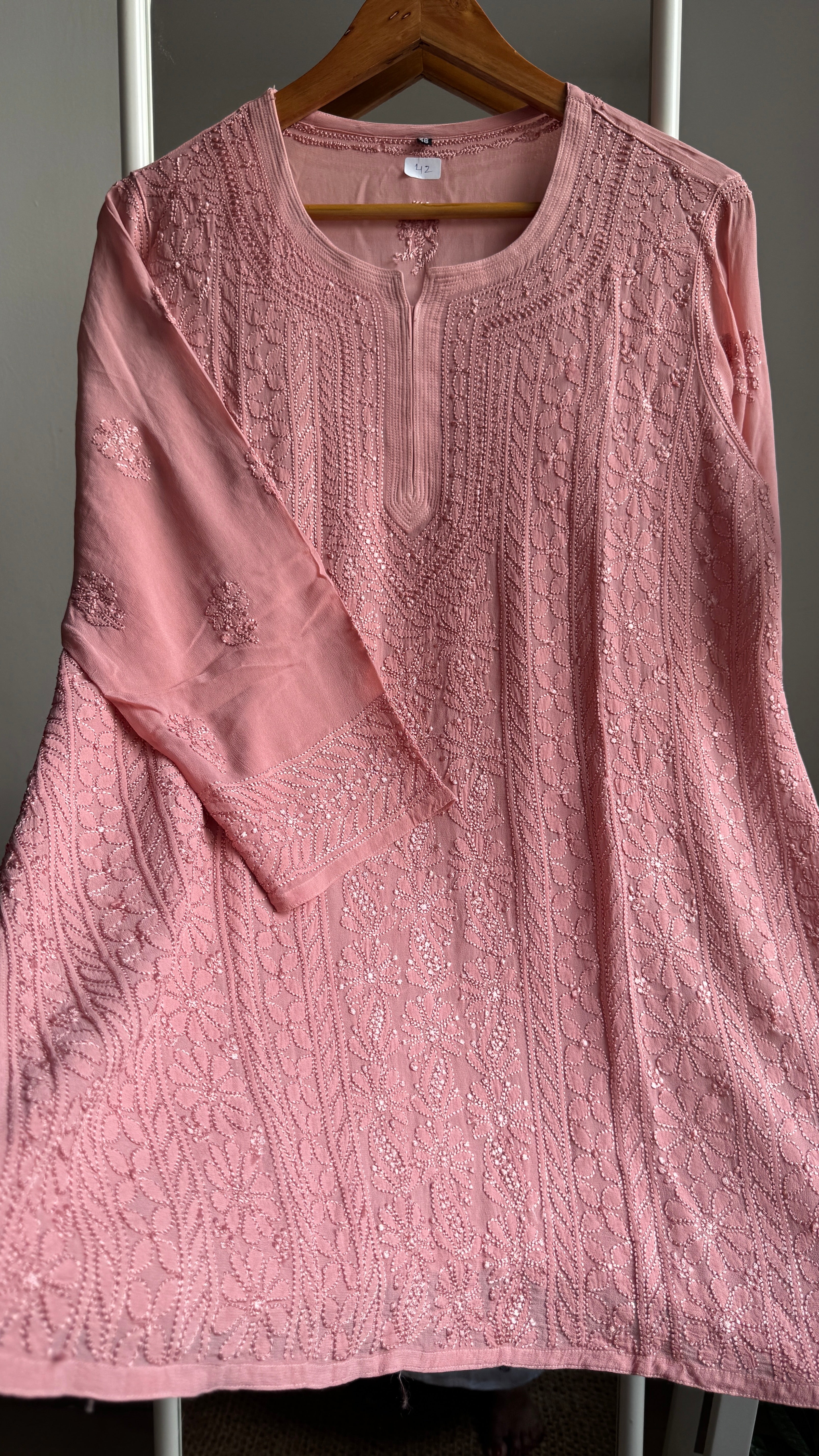 Chikankari Viscose Georgette short Top in Rosewood Pink