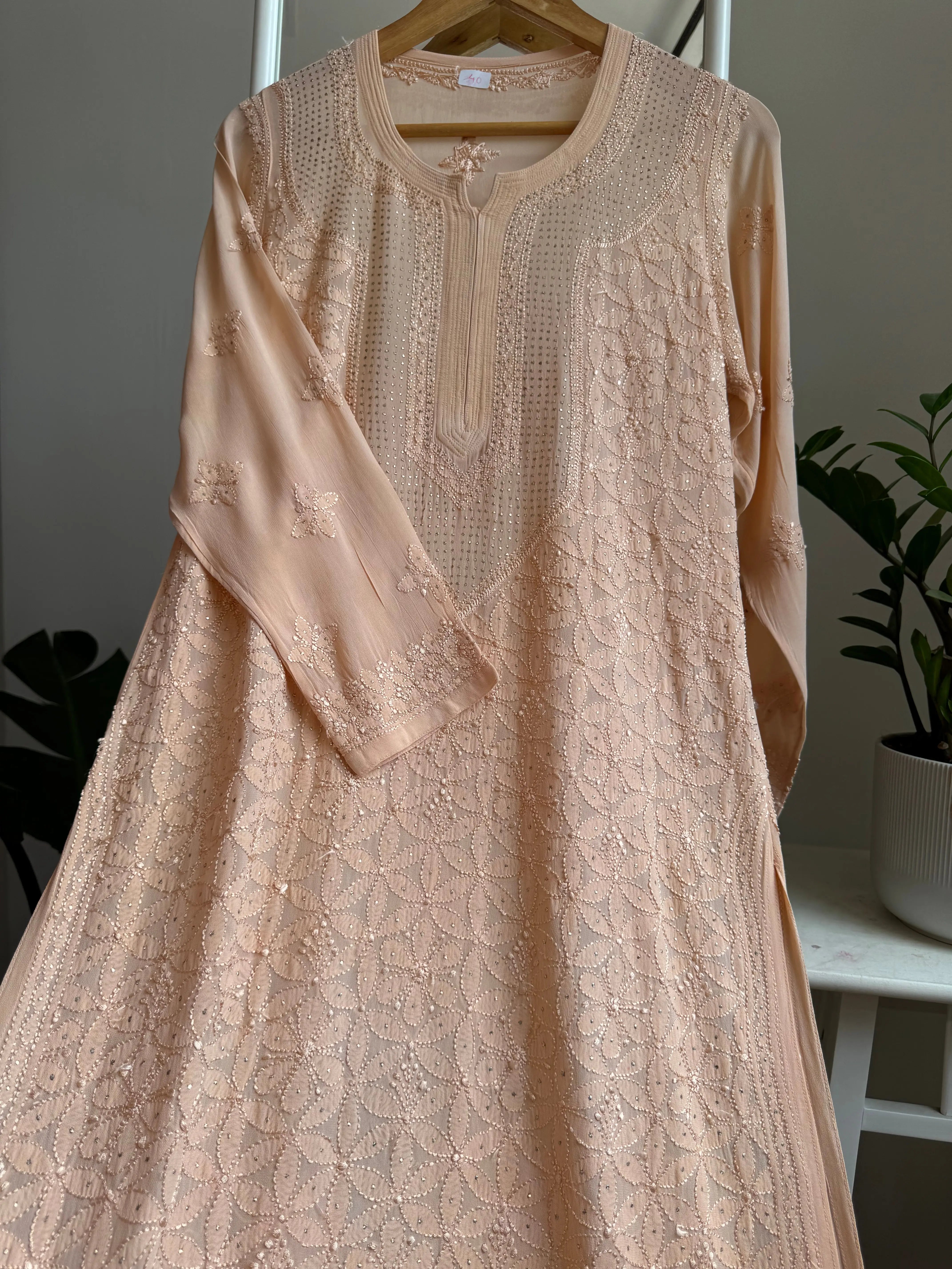 Viscose Kurti with Mukaish Work - Beige ARIAA CHIKANKARI 