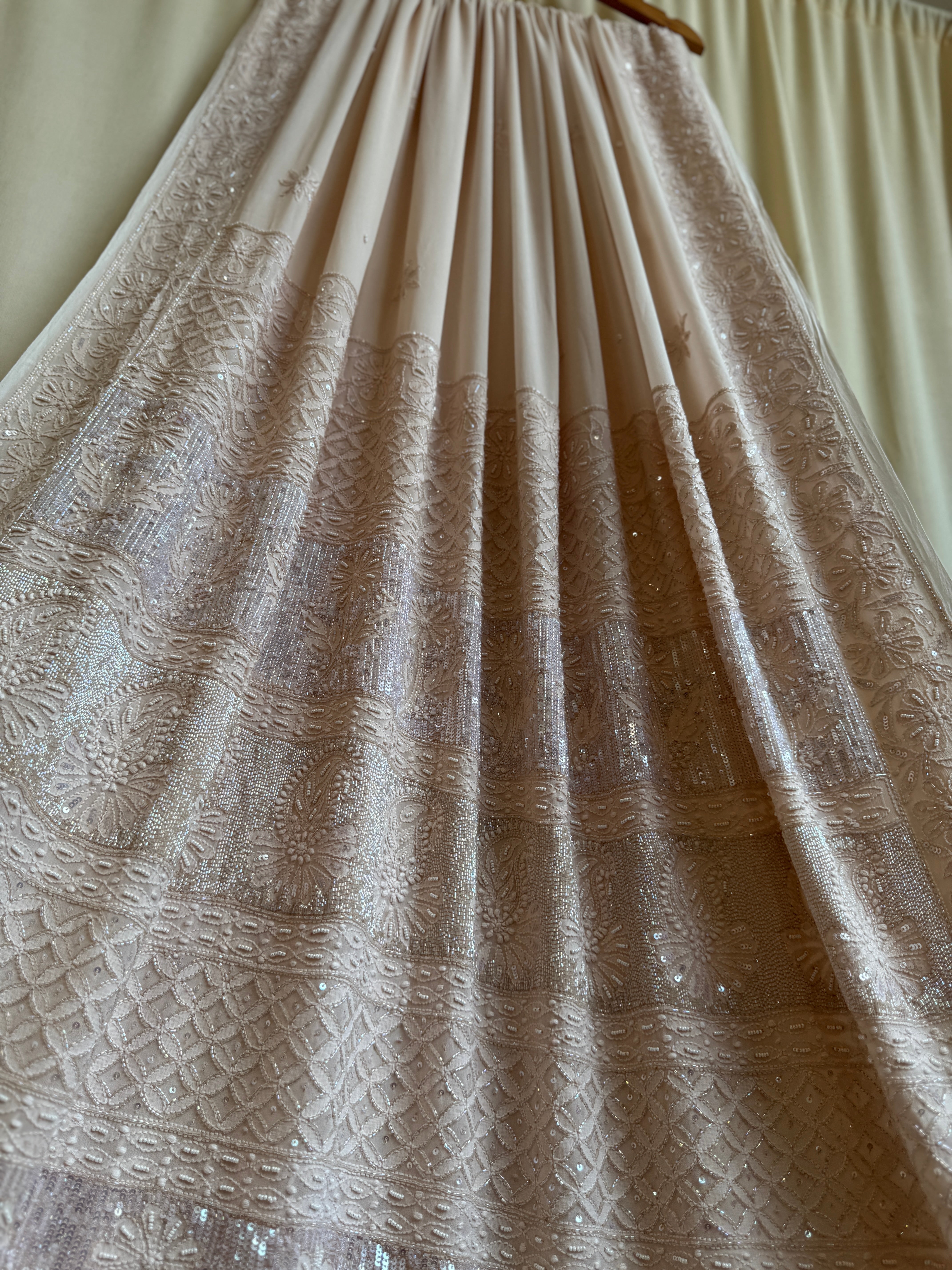 Viscose Chikankari saree with Pearl embellishments- Nude Pink