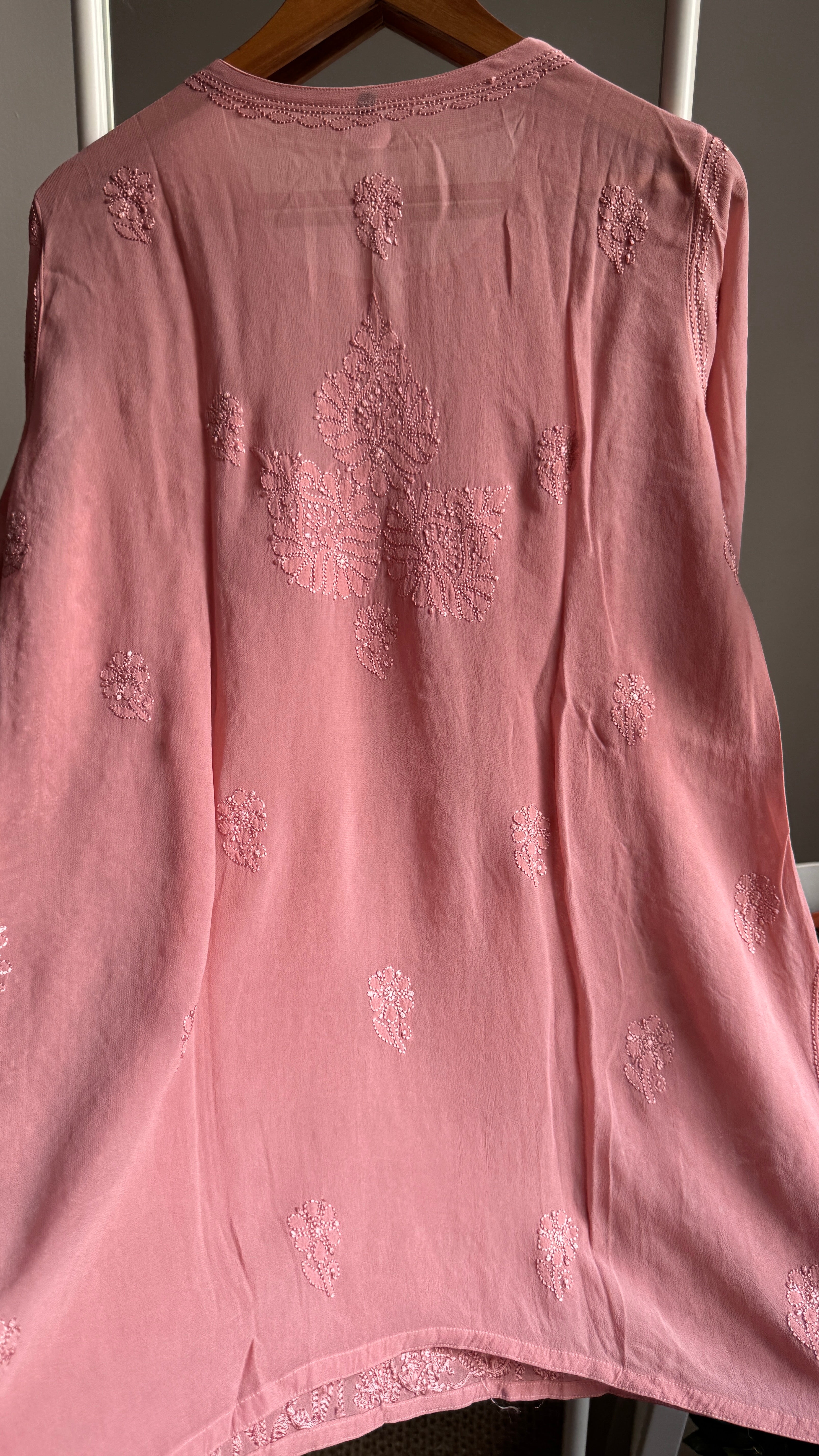 Chikankari Viscose Georgette short Top in Rosewood Pink