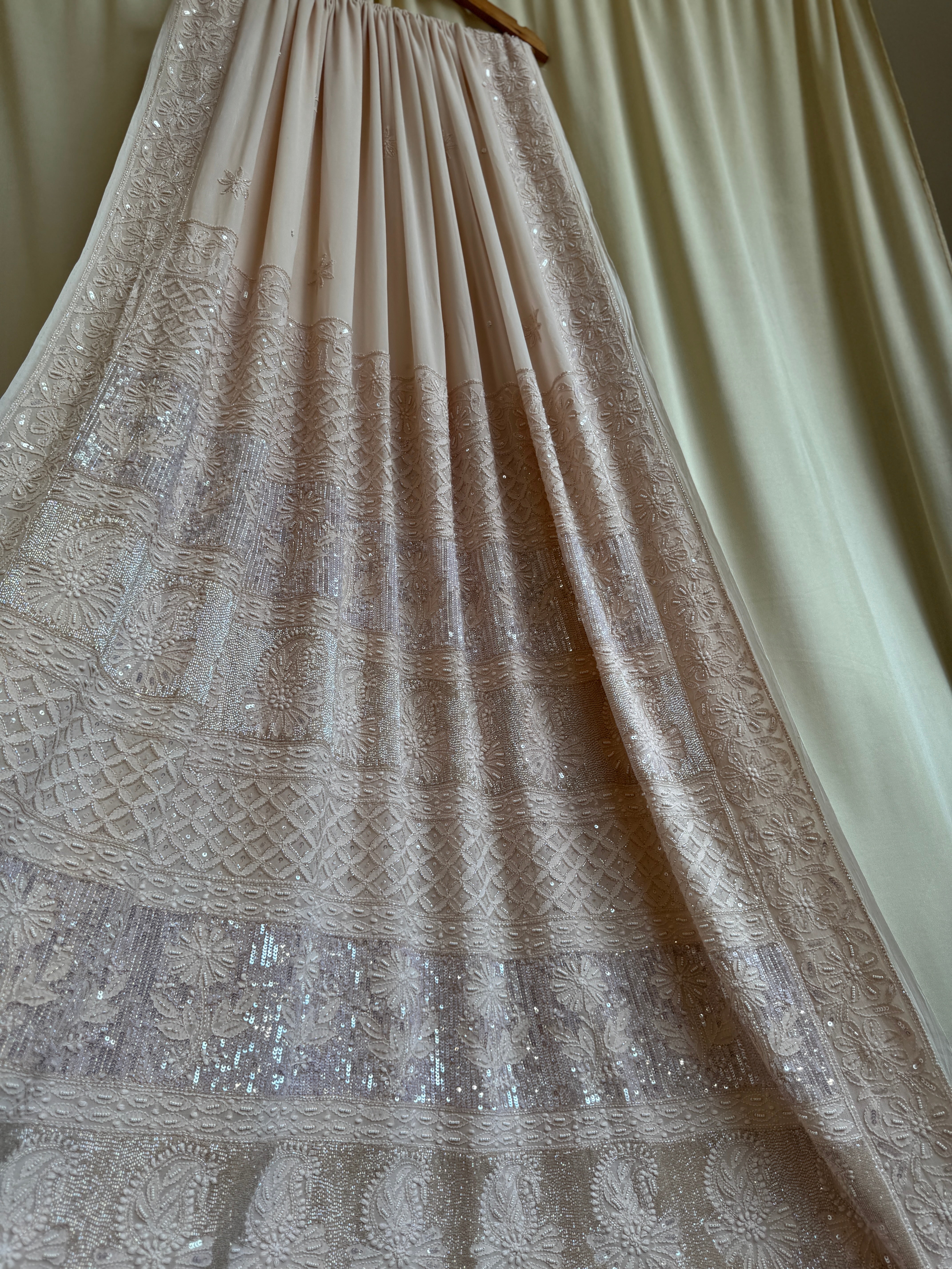 Viscose Chikankari saree with Pearl embellishments- Nude Pink