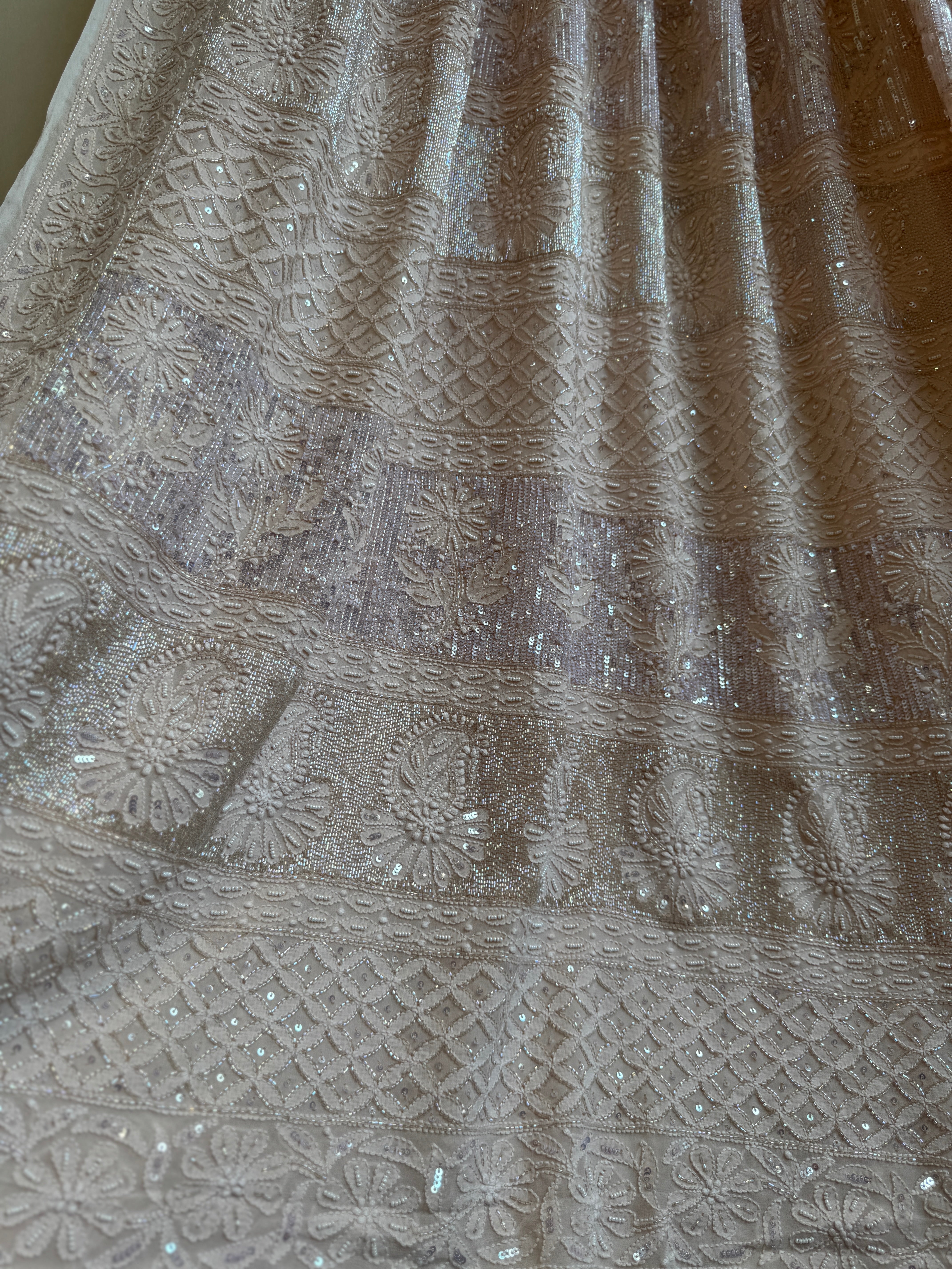 Viscose Chikankari saree with Pearl embellishments- Nude Pink