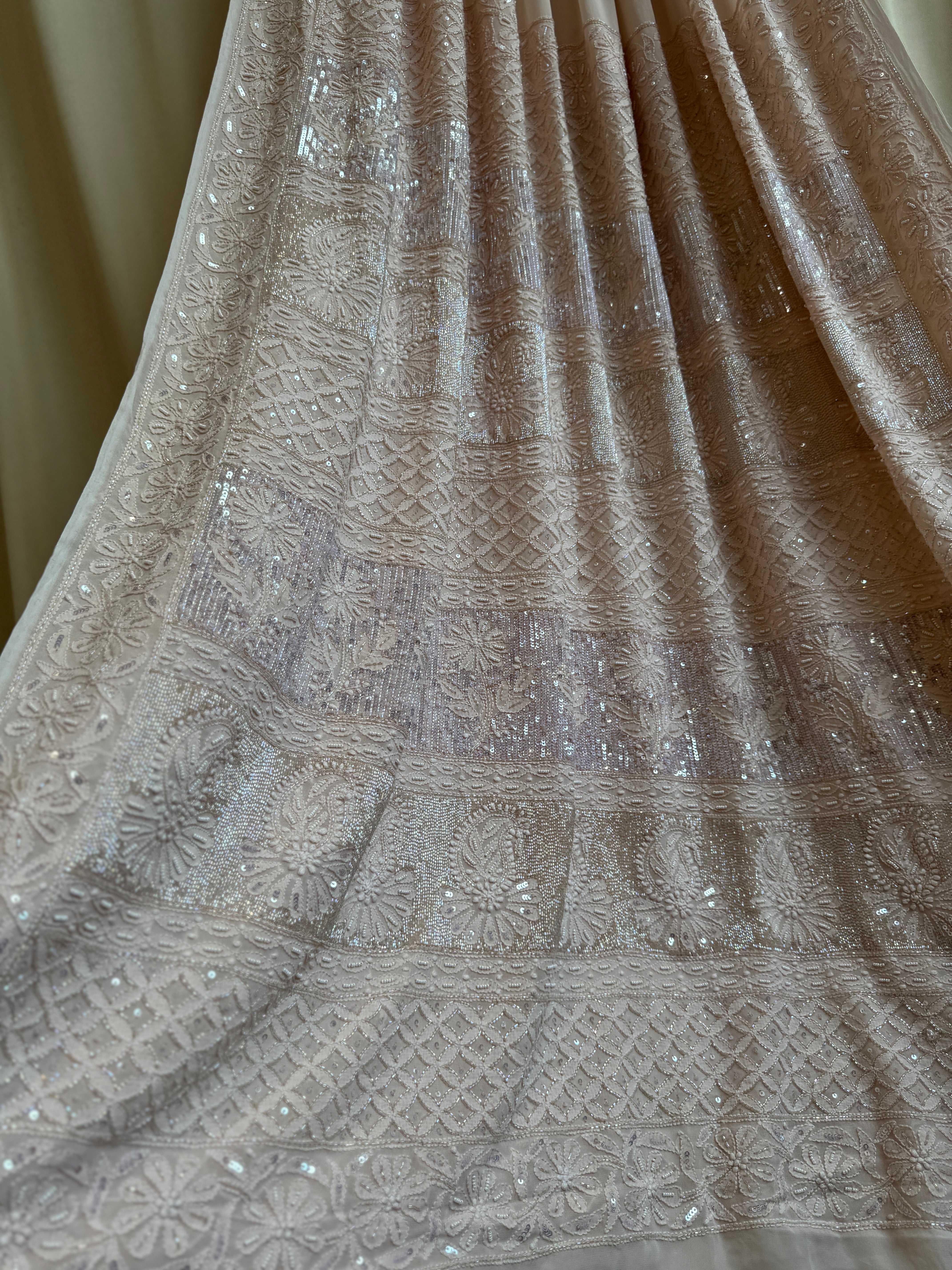 Viscose Chikankari saree with Pearl embellishments- Nude Pink
