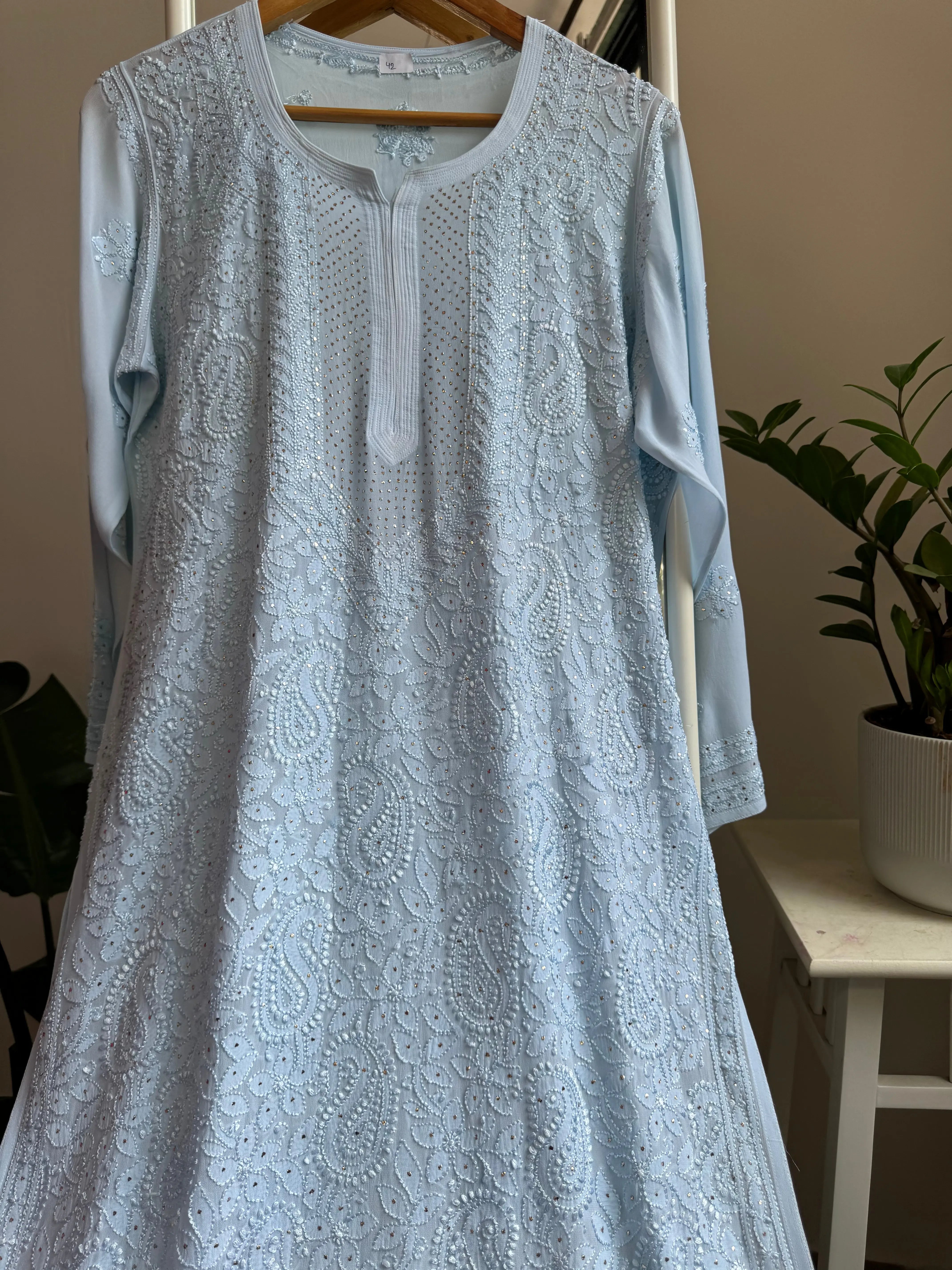 Viscose Kurti with Mukaish Work - Baby Blue ARIAA CHIKANKARI 