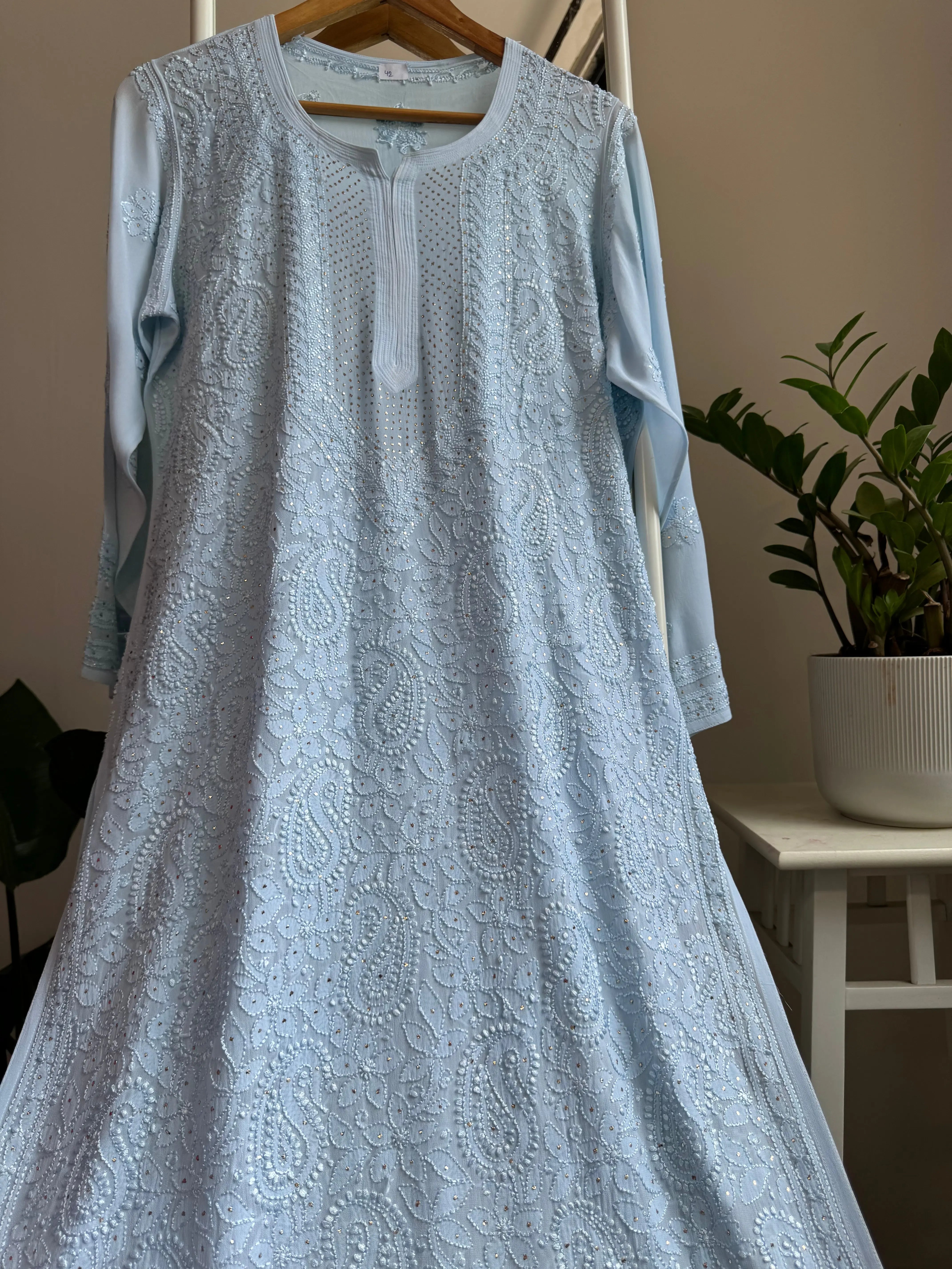 Viscose Kurti with Mukaish Work - Baby Blue ARIAA CHIKANKARI 