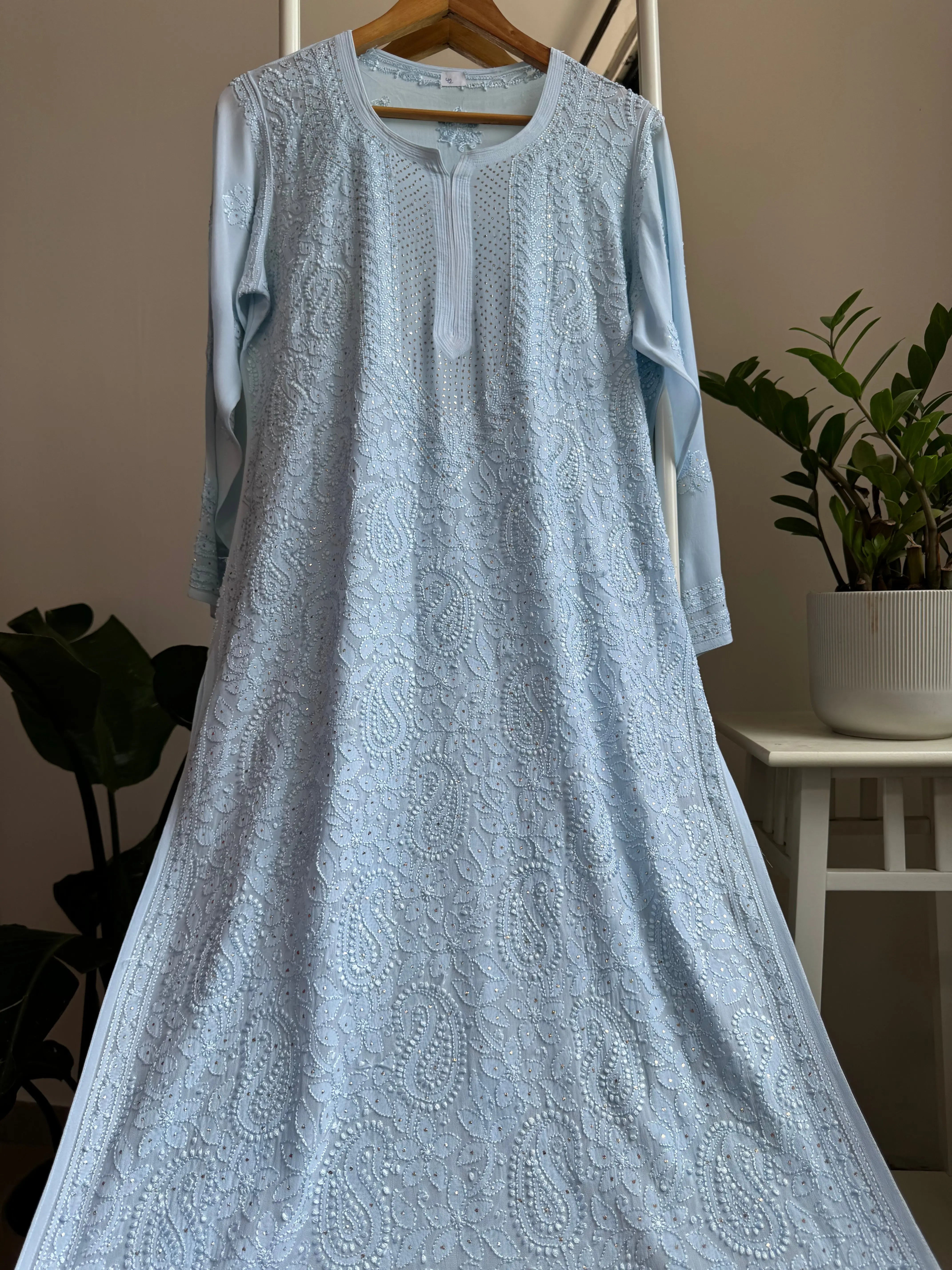 Viscose Kurti with Mukaish Work - Baby Blue ARIAA CHIKANKARI 