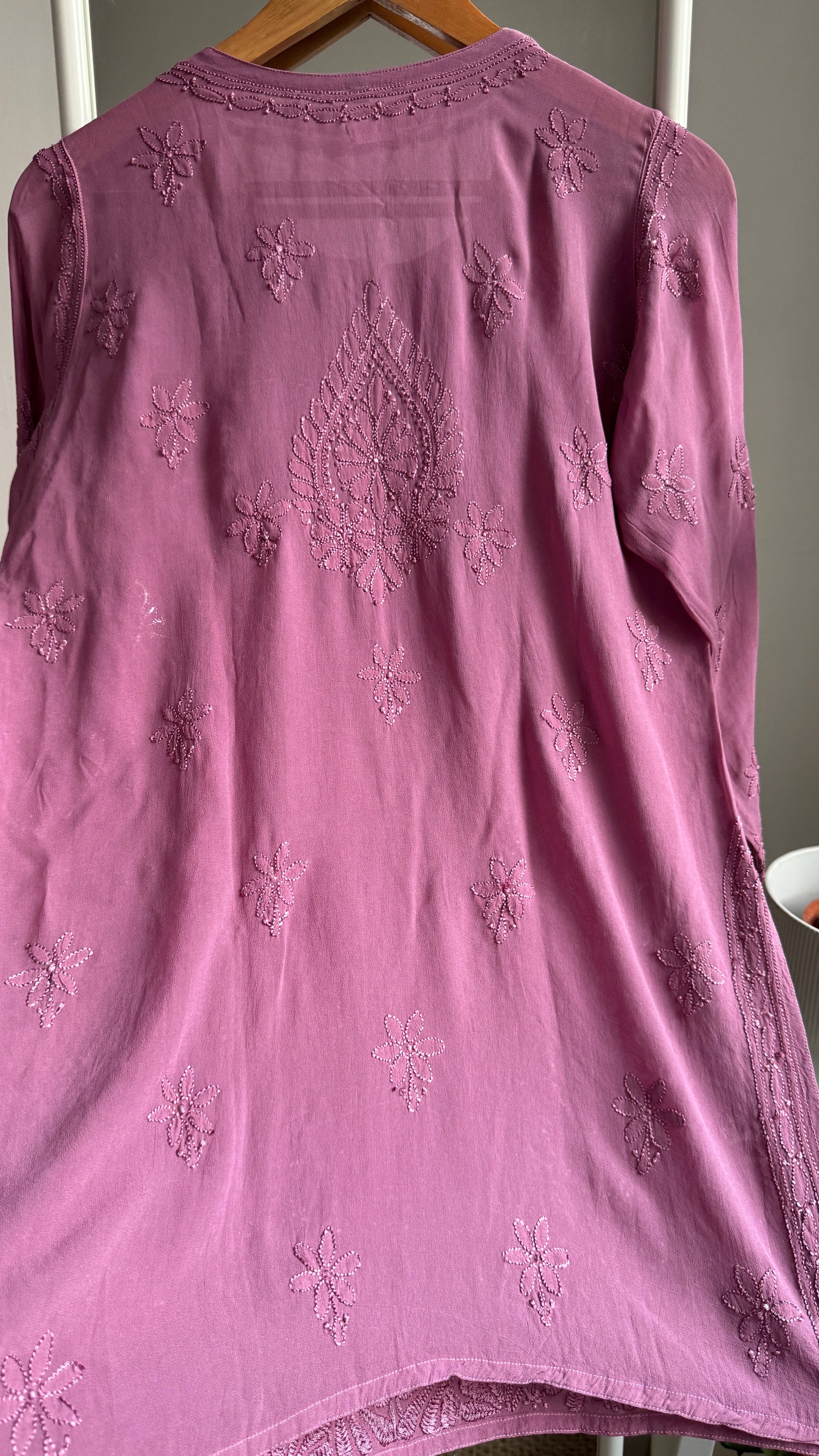 Chikankari Viscose Georgette short Top in Mauve-1