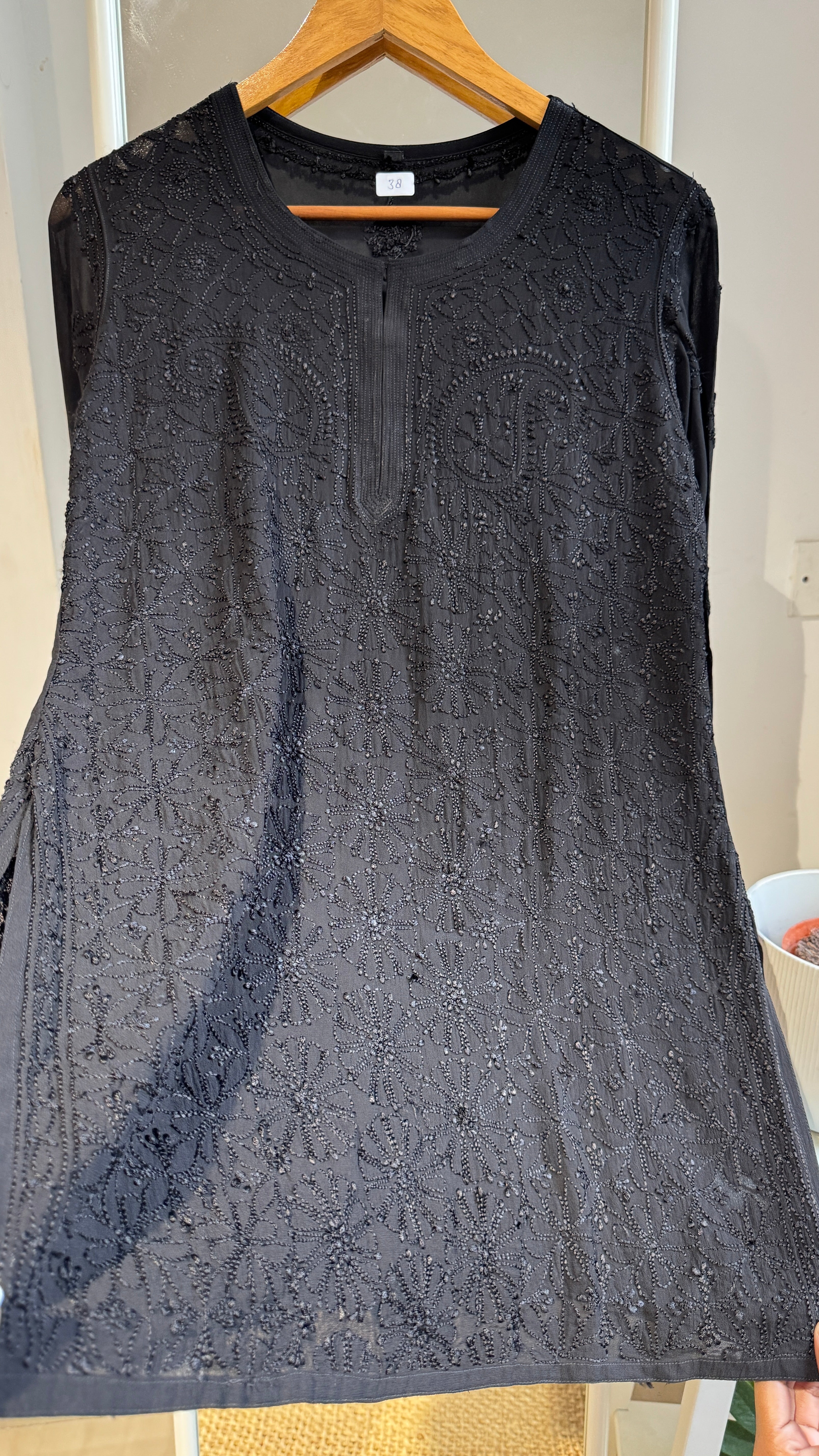 Chikankari Viscose Georgette short Top in Black