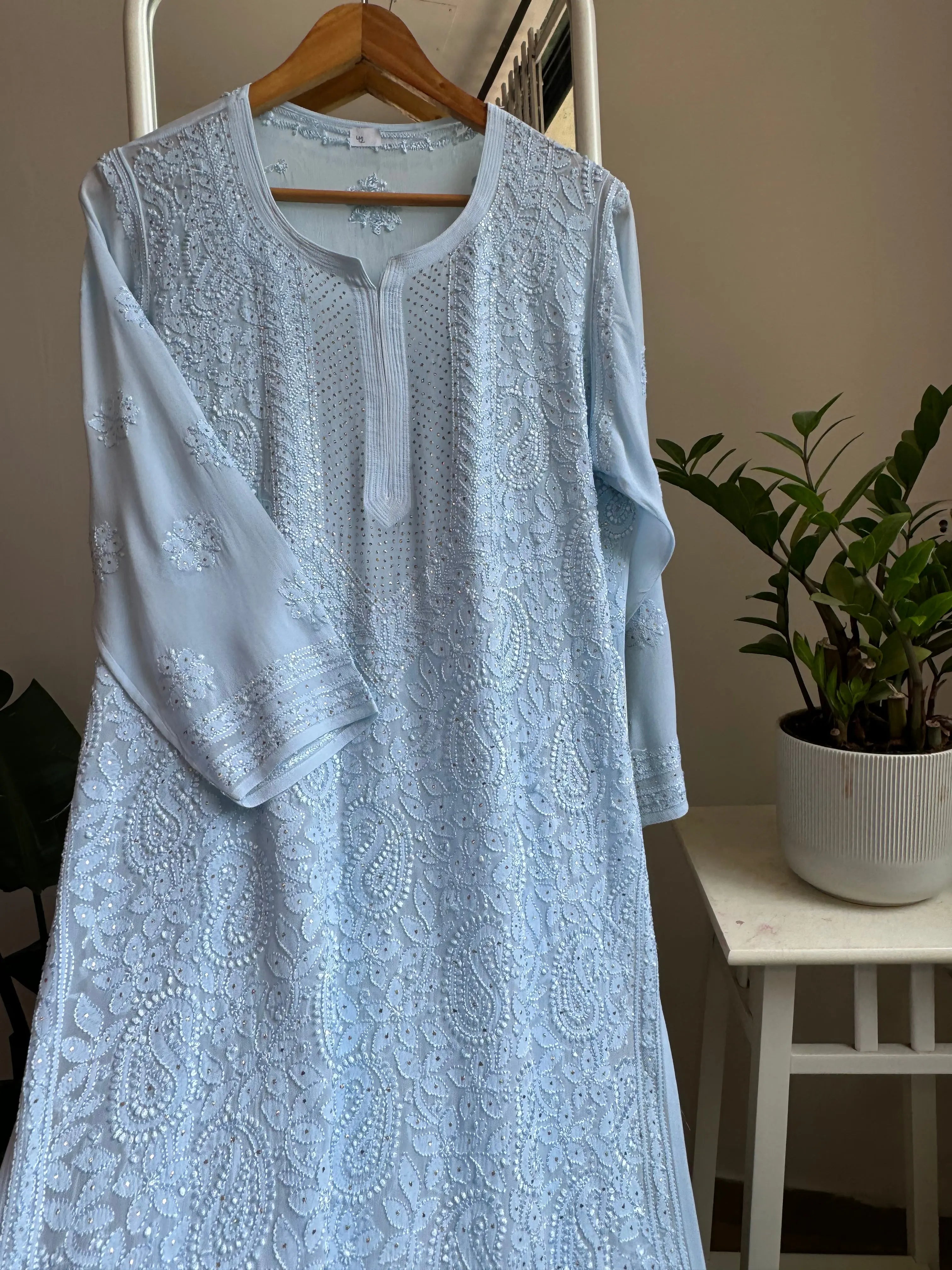 Viscose Kurti with Mukaish Work - Baby Blue ARIAA CHIKANKARI 