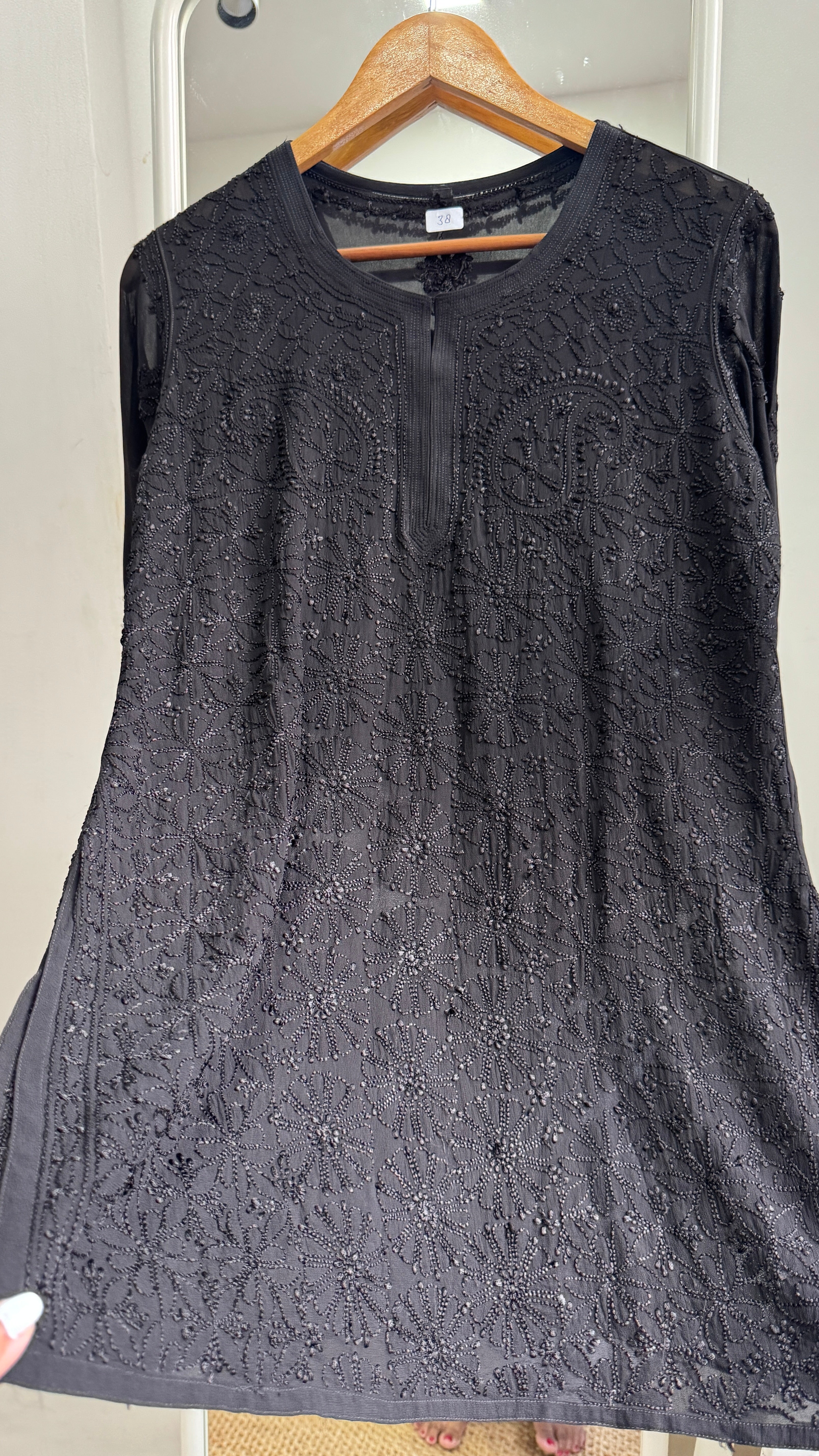 Chikankari Viscose Georgette short Top in Black