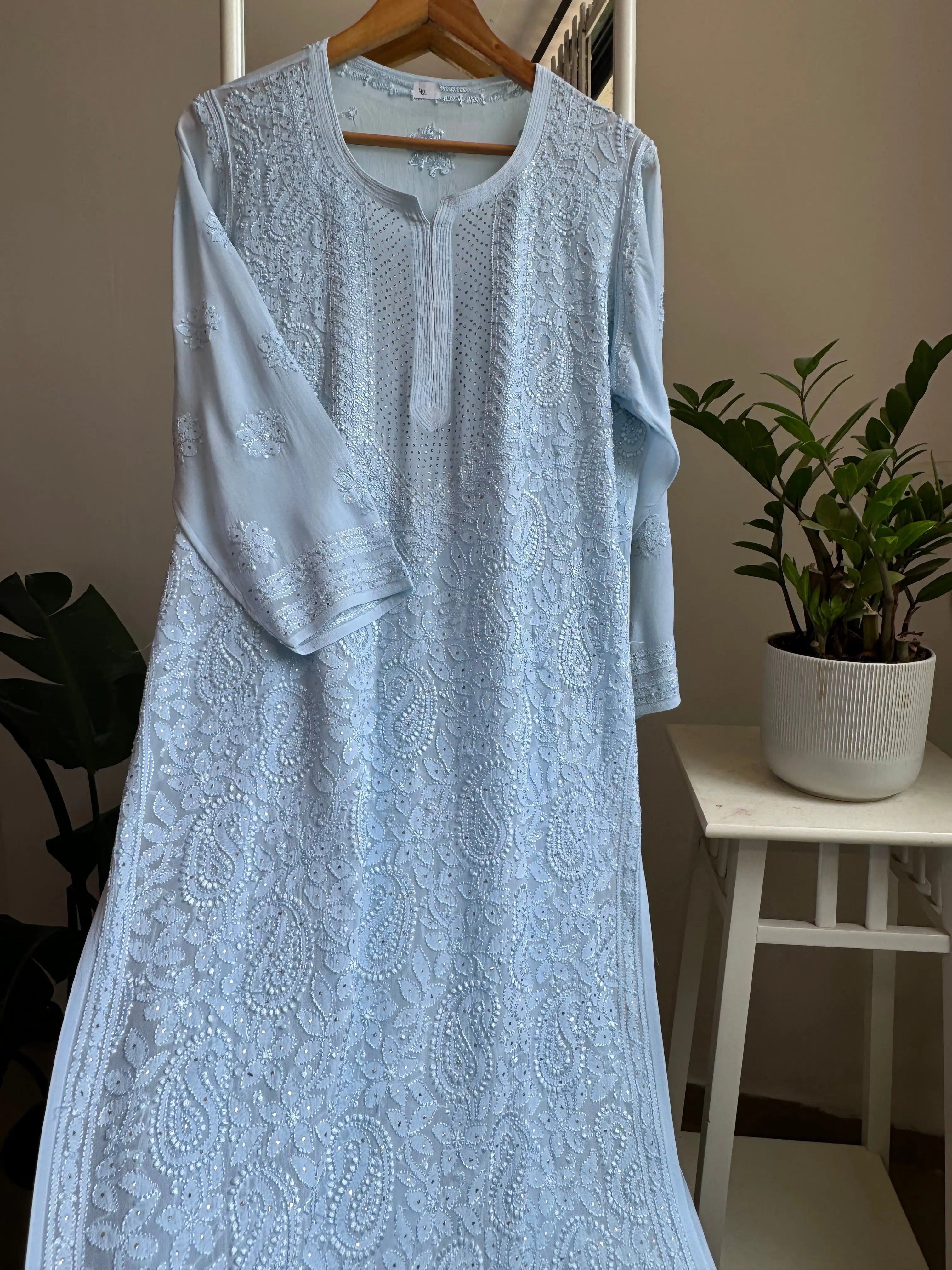 Viscose Kurti with Mukaish Work - Baby Blue ARIAA CHIKANKARI 