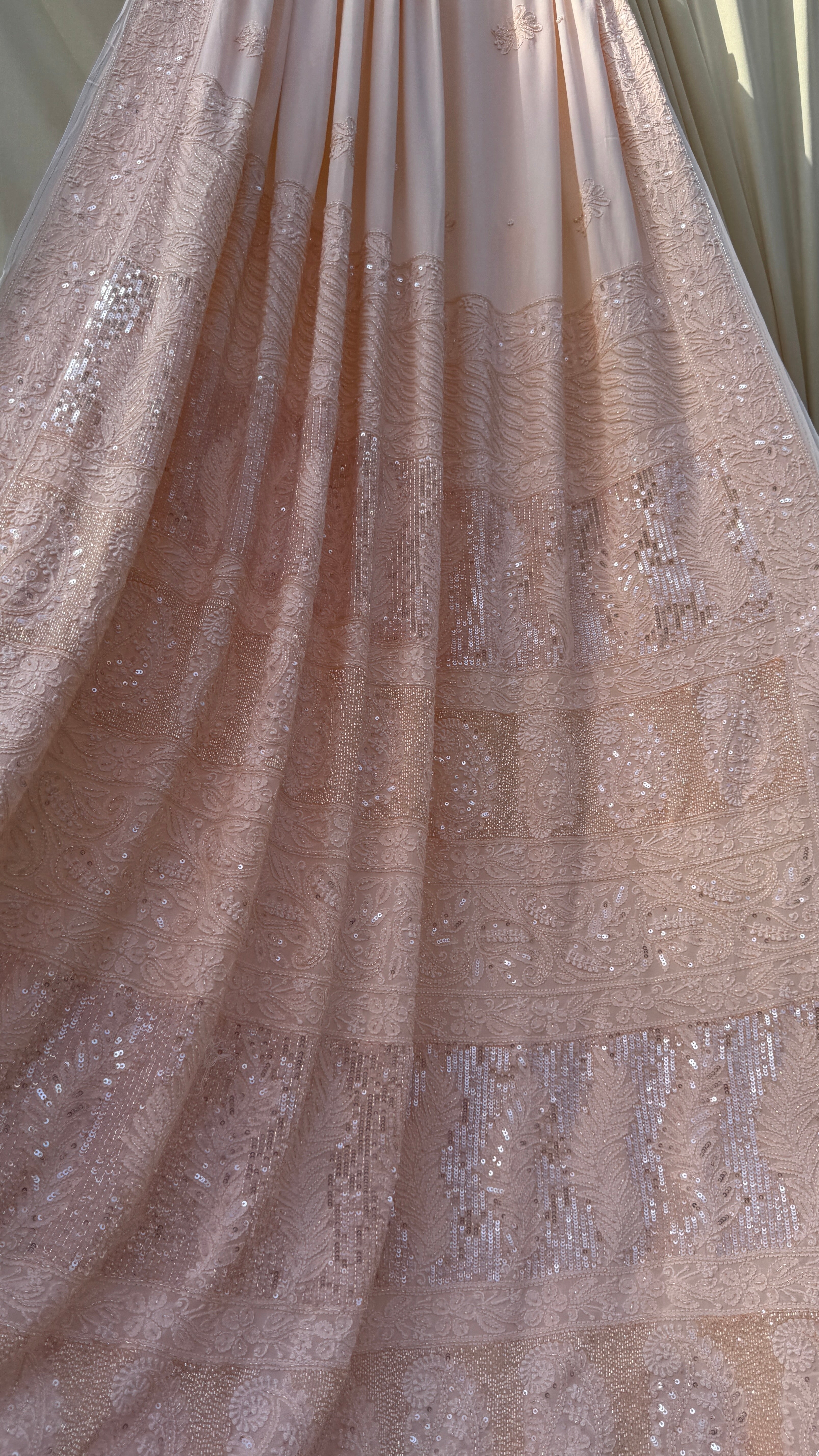 Viscose Peach Chikankari saree with Pearl embellishments
