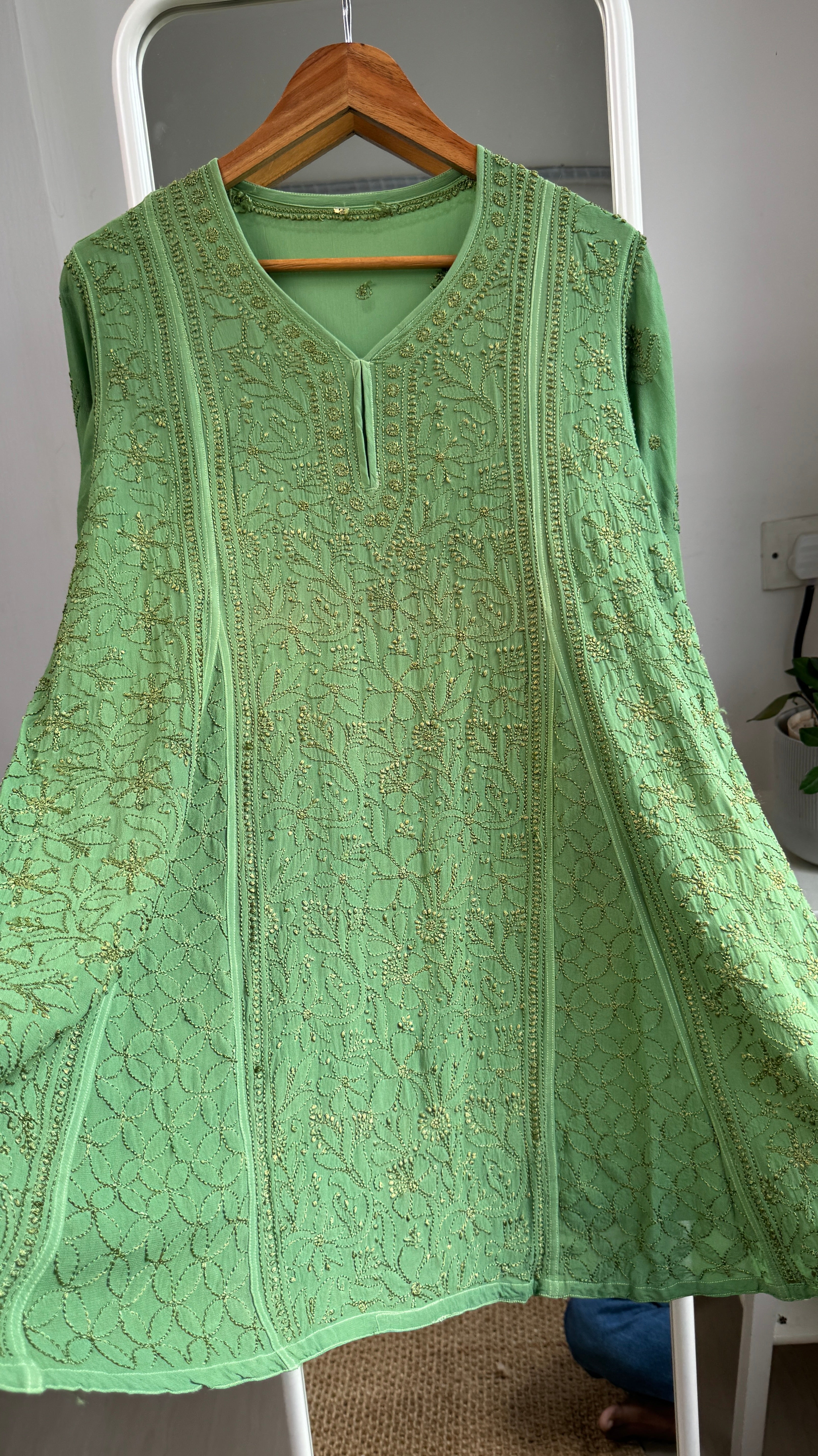 Viscose Chikankari Short Anarkali - Green - Sahar Collection