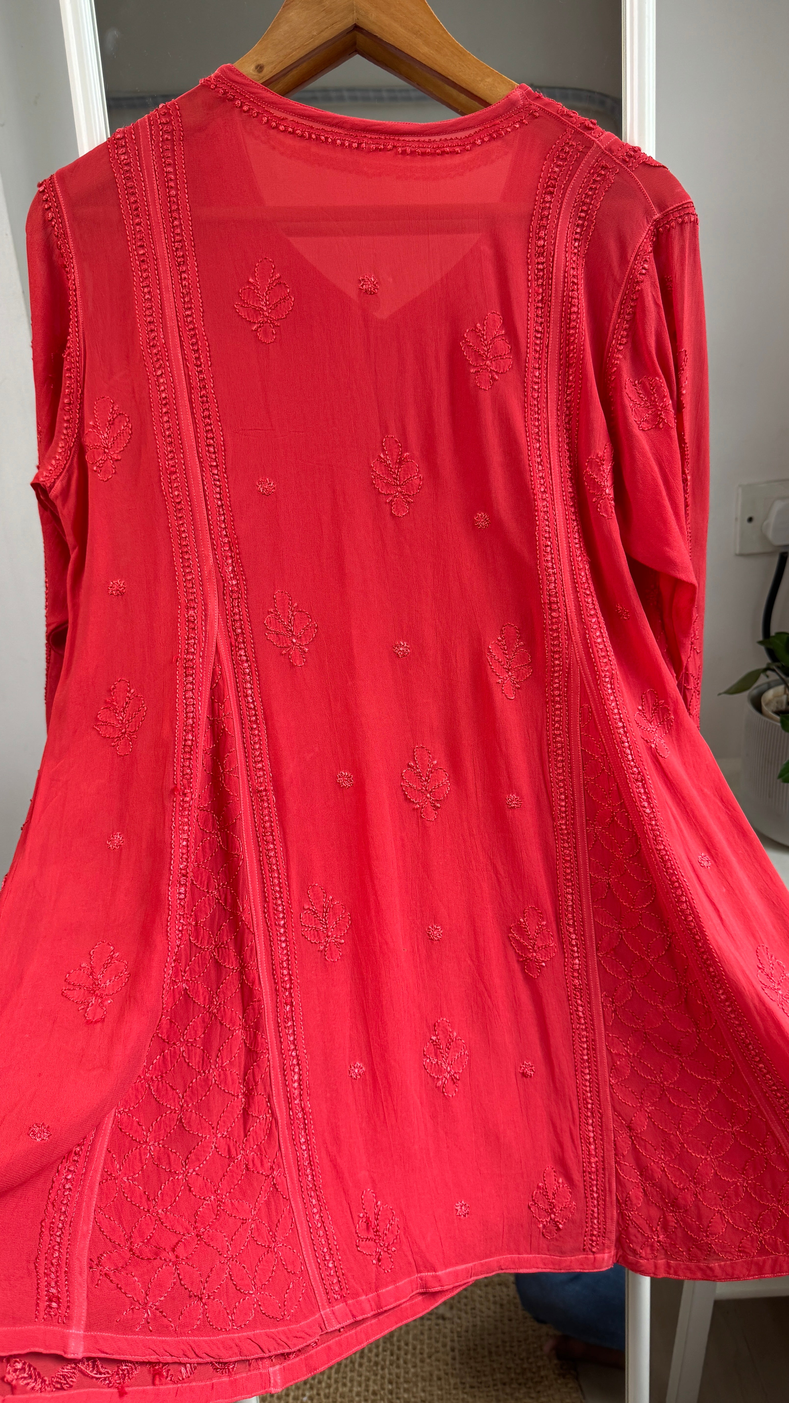 Viscose Chikankari Short Anarkali - Red - Sahar Collection