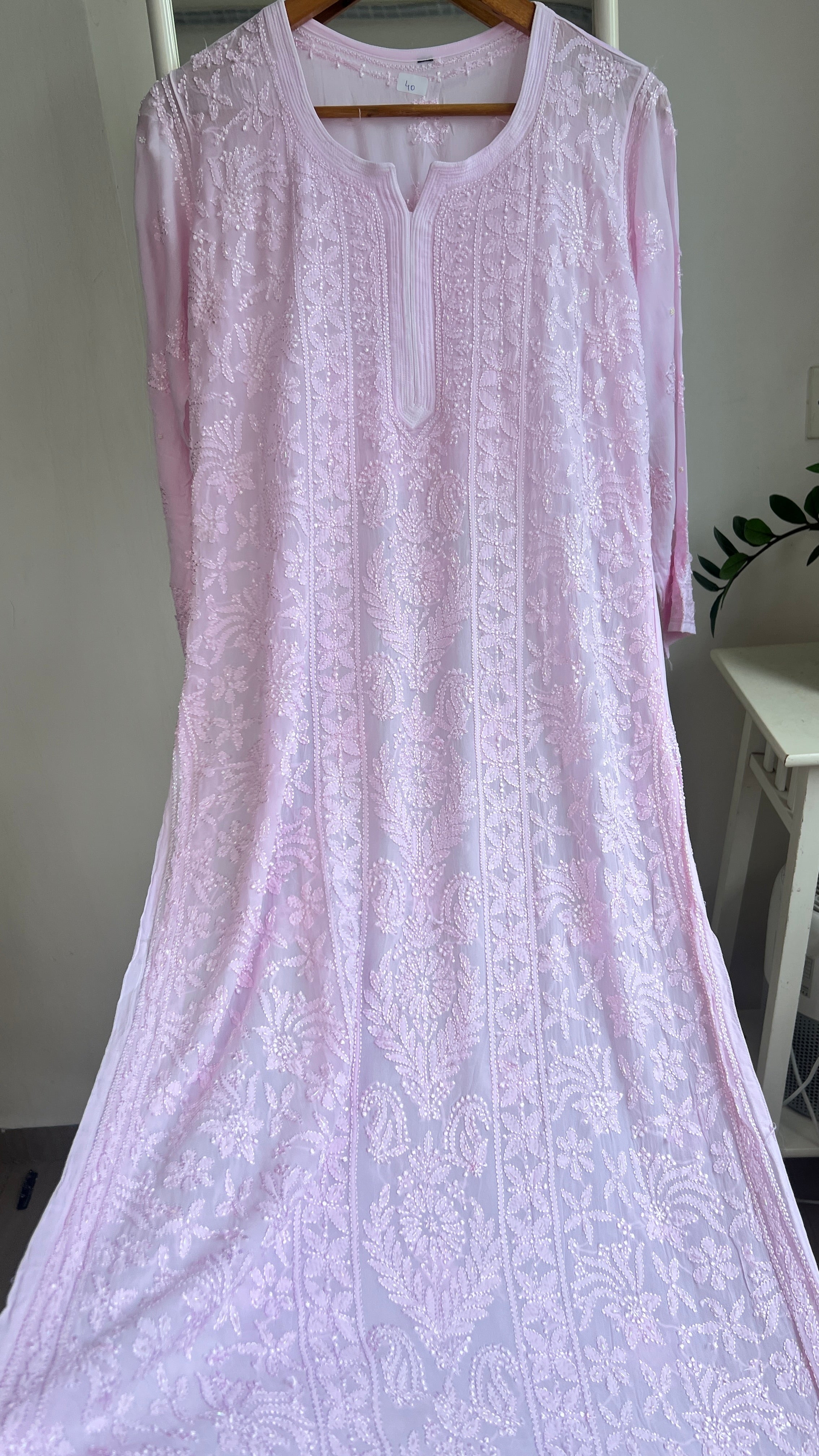 Viscose Kurti with Pearl  Work - Pink